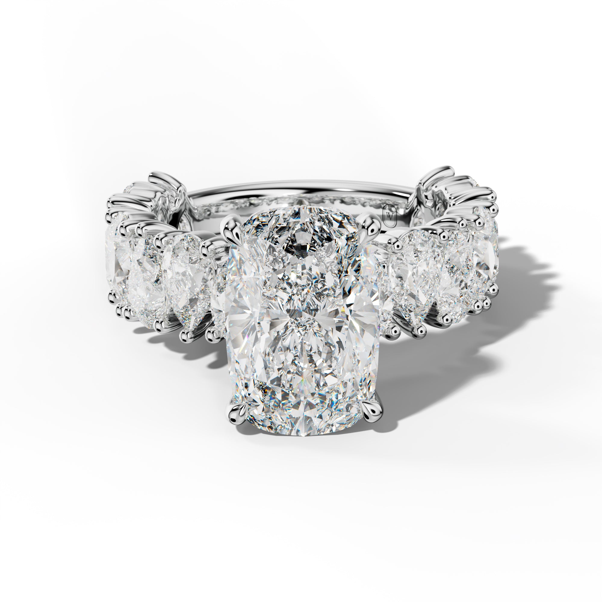 Paula Elongated Cushion Diamond Engagement Ring With Pear Shape Side Stones