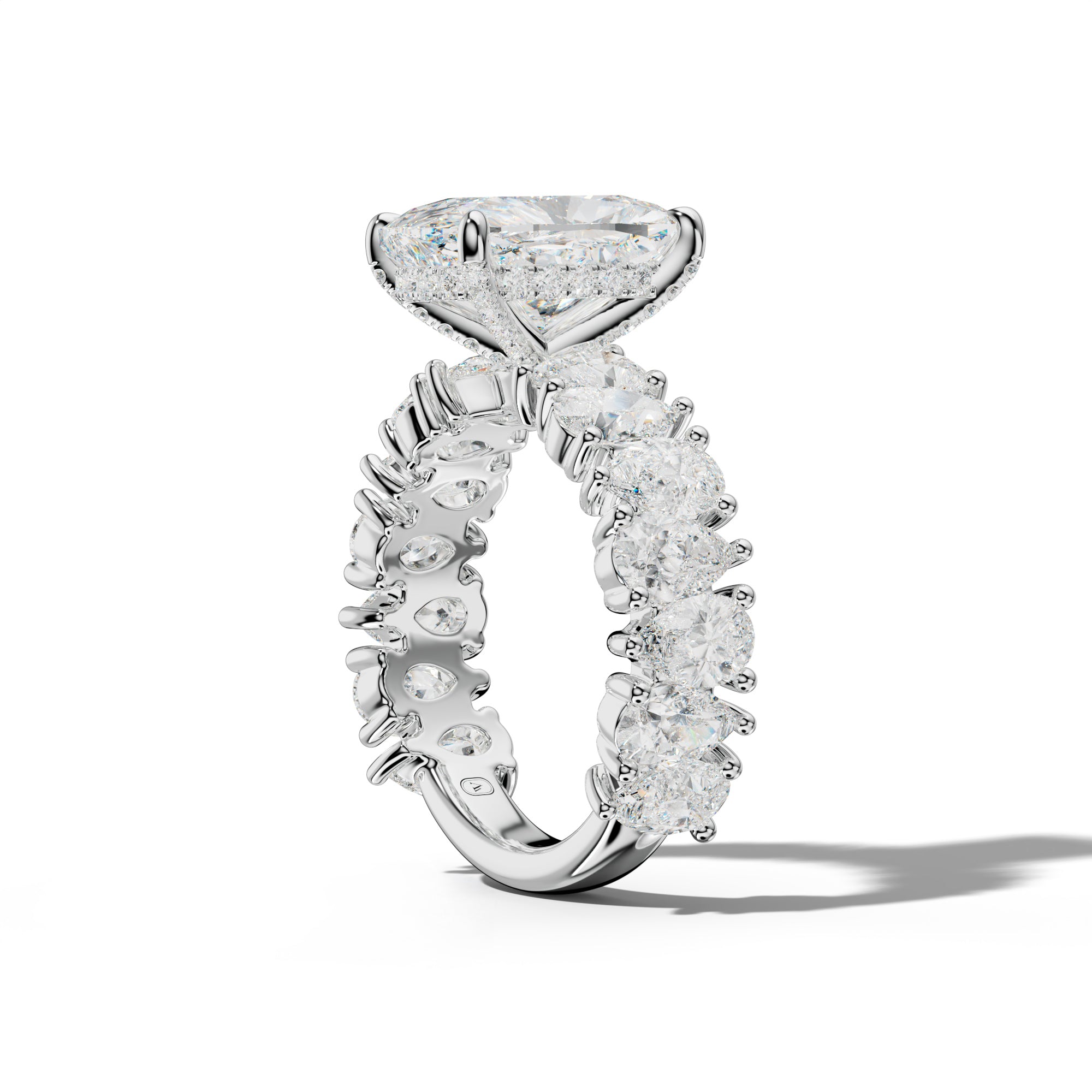 Paula Elongated Cushion Diamond Engagement Ring With Pear Shape Side Stones