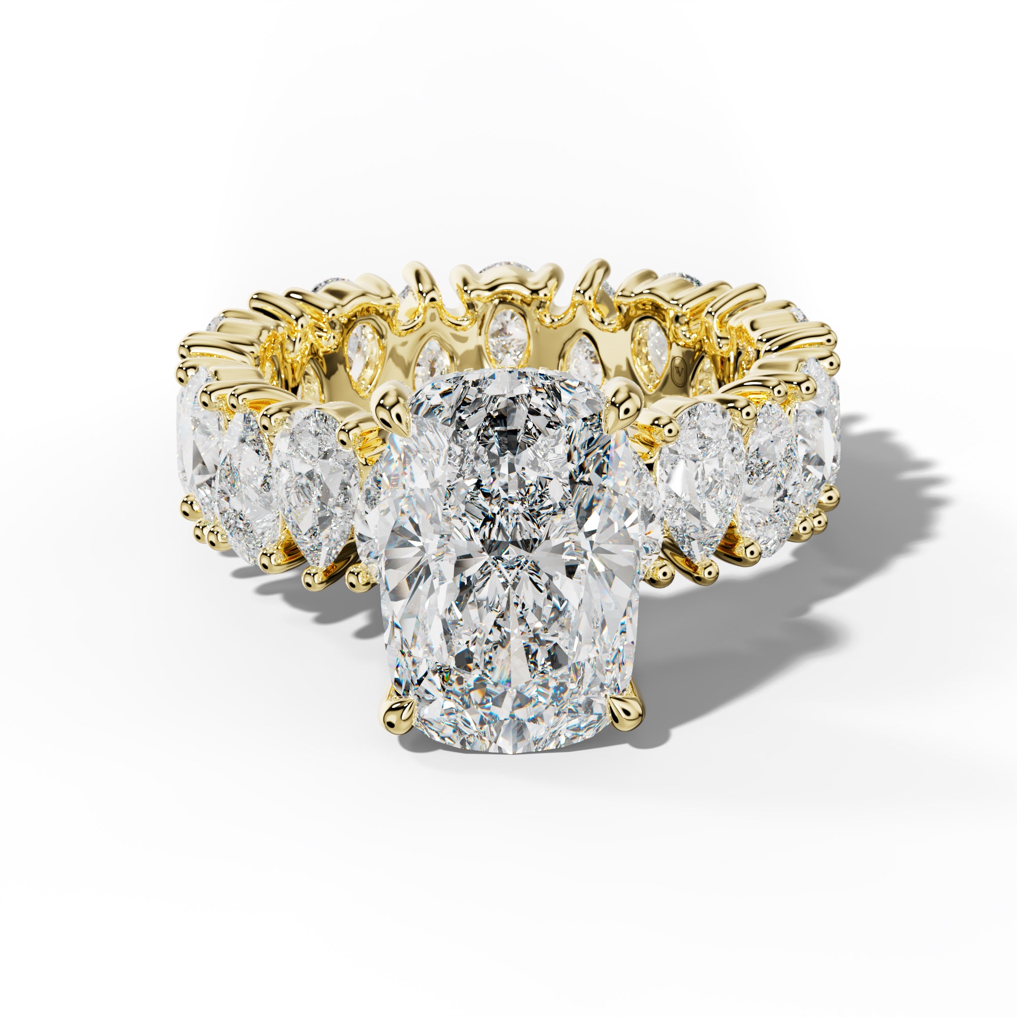 Livia Elongated Cushion Diamond Engagement Ring With Pear Shape Side Stones