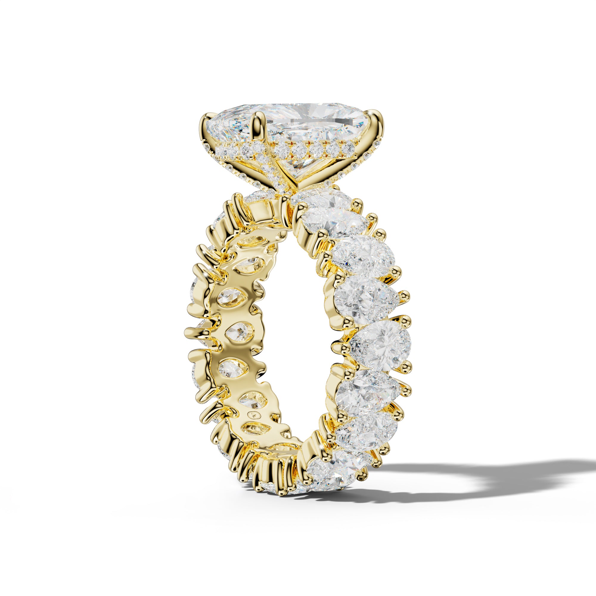 Livia Elongated Cushion Diamond Engagement Ring With Pear Shape Side Stones