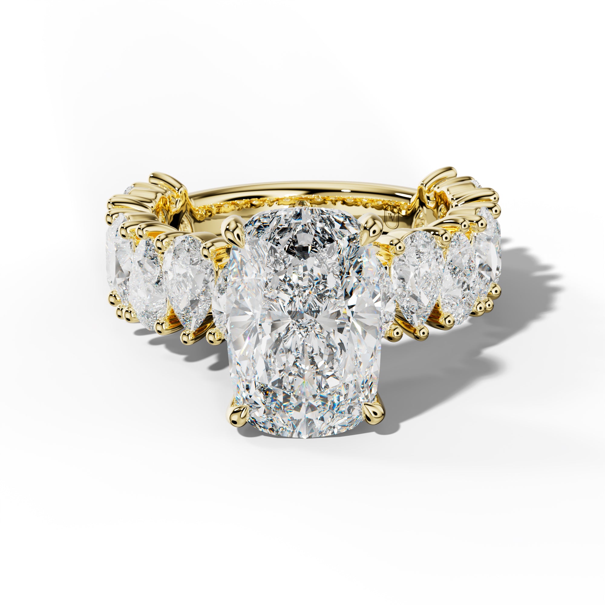 Paula Elongated Cushion Diamond Engagement Ring With Pear Shape Side Stones