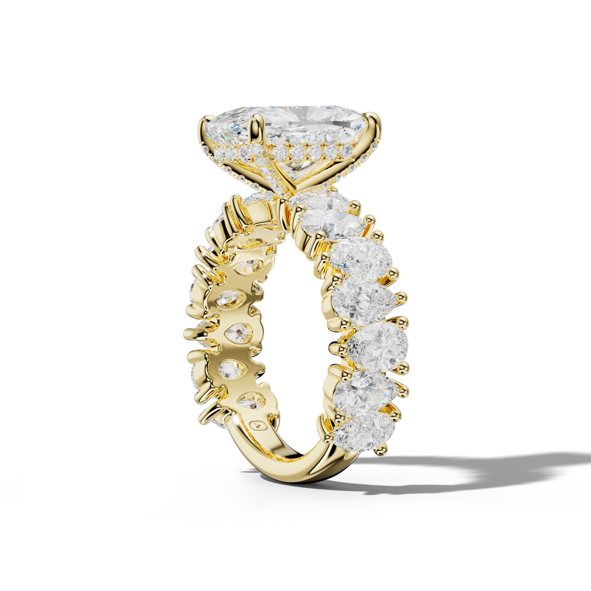 Paula Elongated Cushion Diamond Engagement Ring With Pear Shape Side Stones