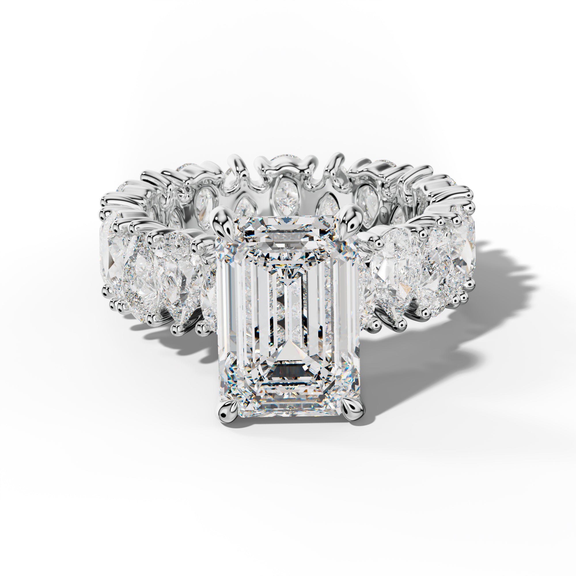 Livia Emerald Cut Engagement Ring With Pear Shape Side Stones