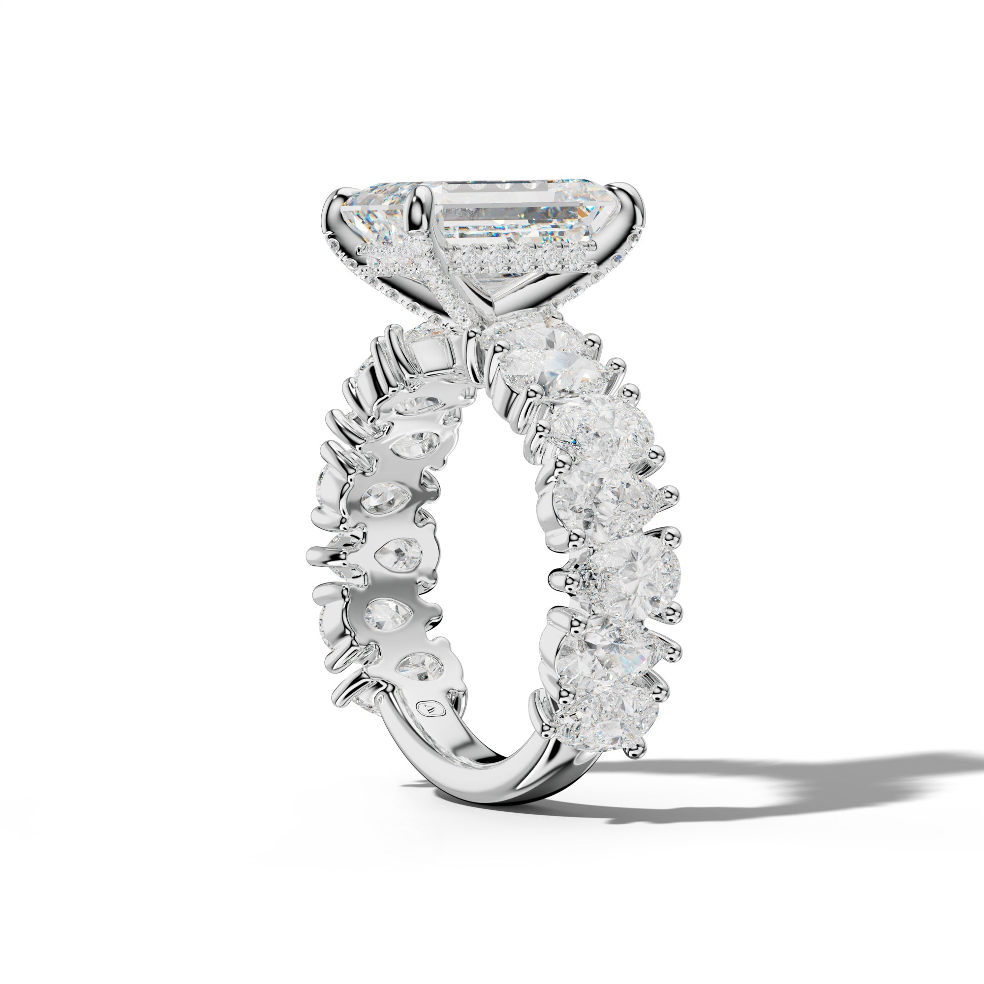 Paula Emerald Cut Engagement Ring With Pear Shape Side Stones