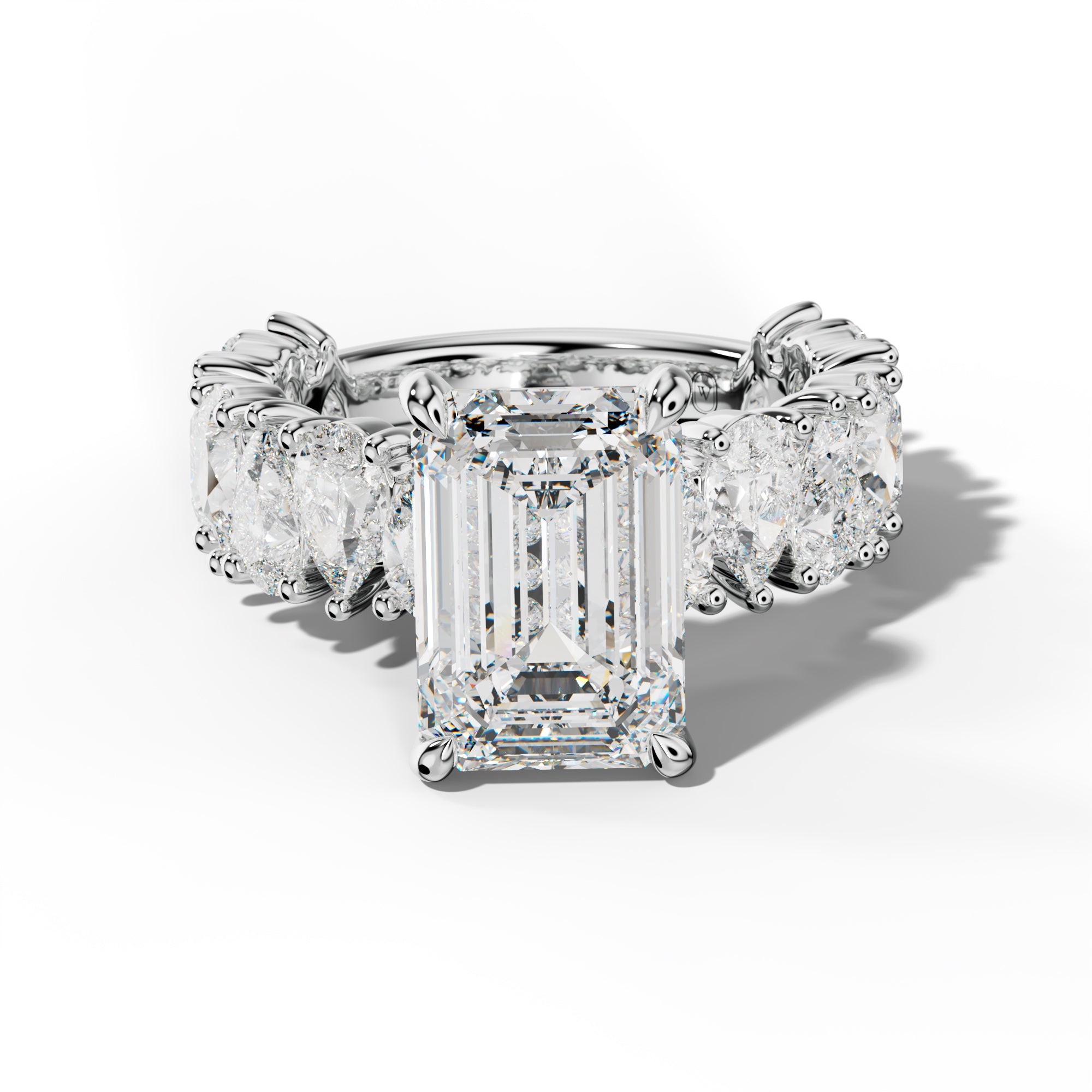 Paula Emerald Cut Engagement Ring With Pear Shape Side Stones