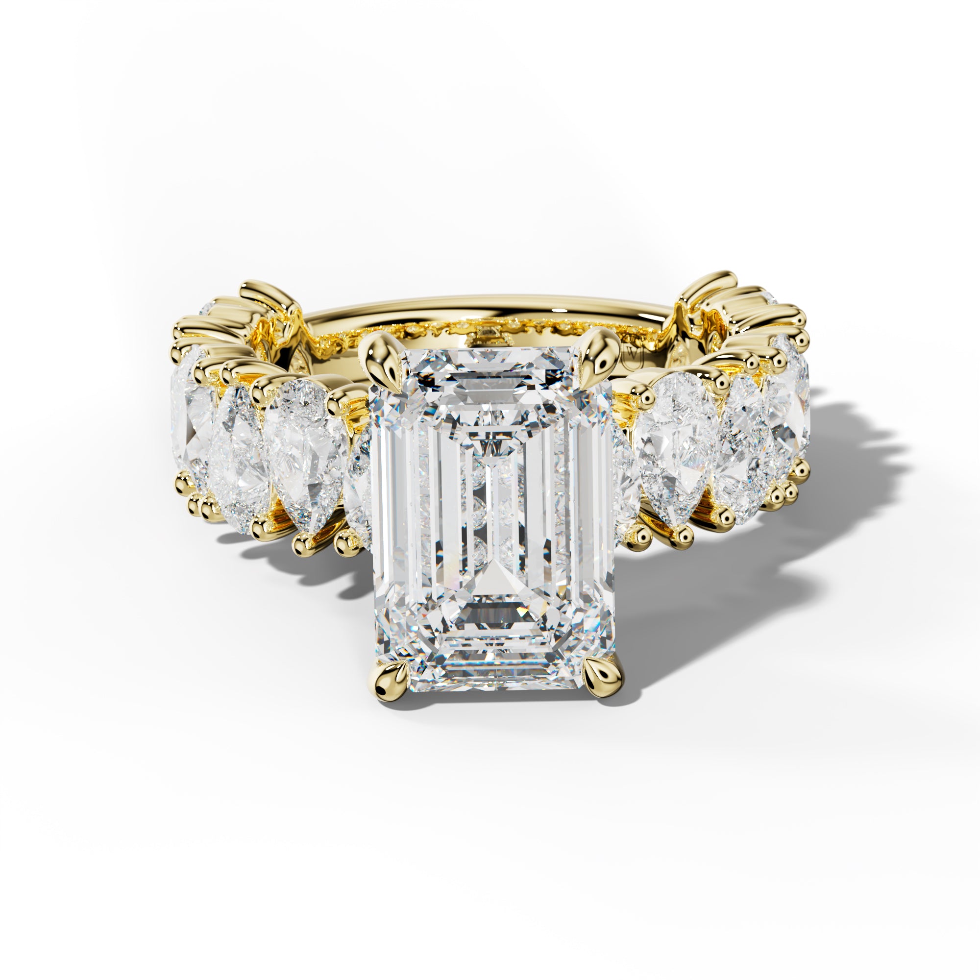 Paula Emerald Cut Engagement Ring With Pear Shape Side Stones