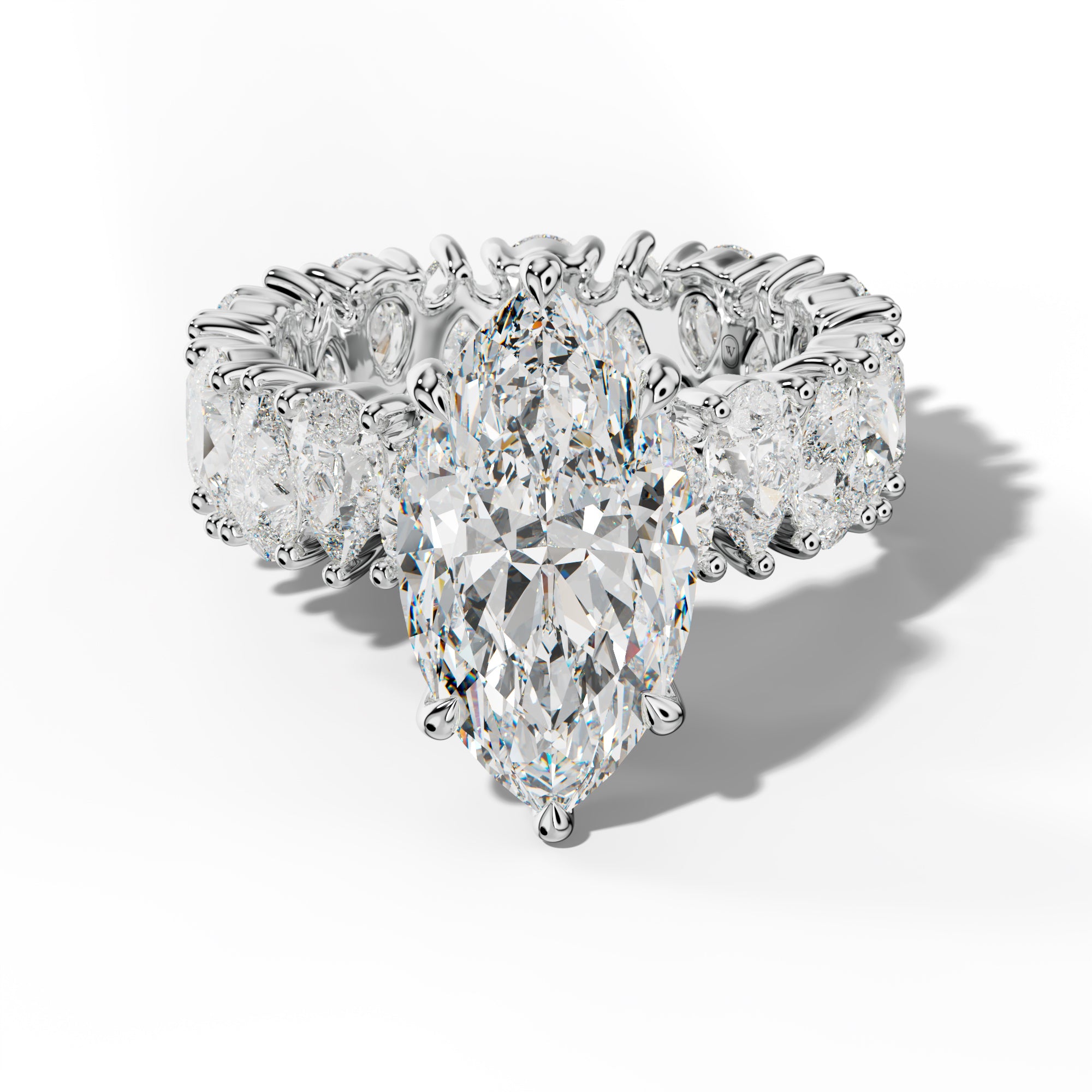 Livia Marquise Diamond Engagement Ring With Pear Shape Side Stones