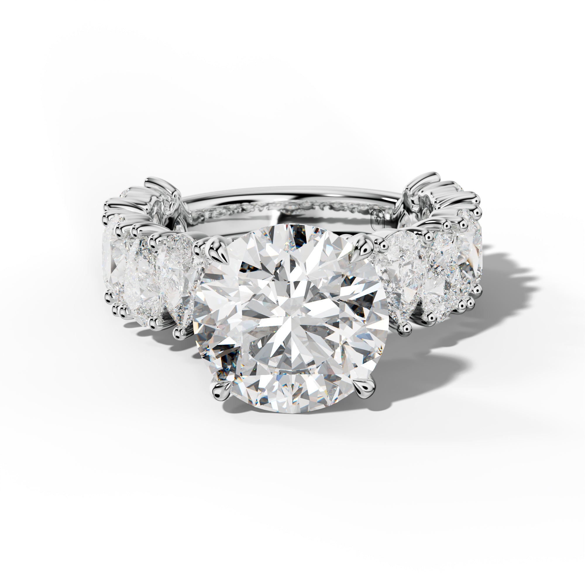 Paula Round Diamond Engagement Ring With Pear Shape Side Stones