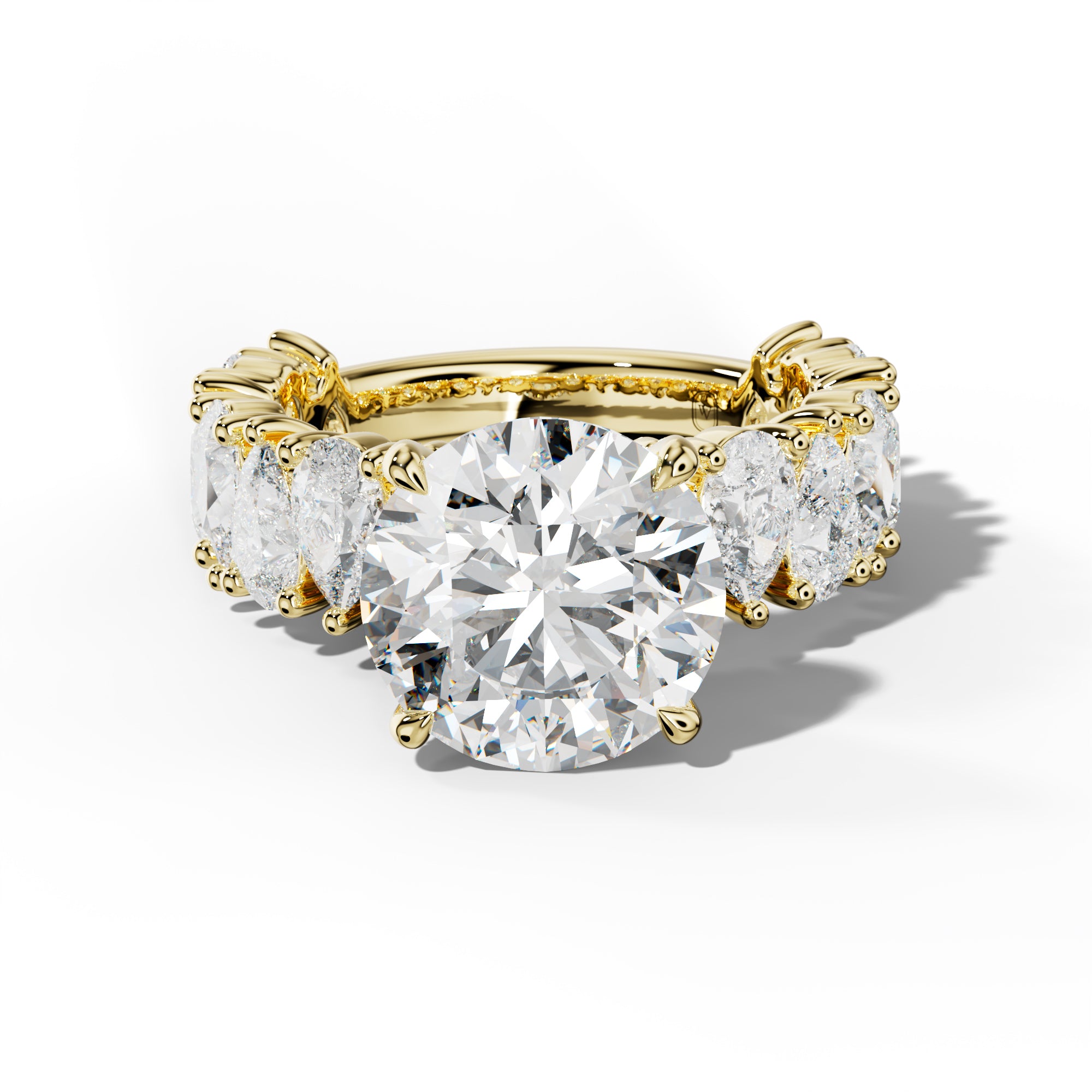 Paula Round Diamond Engagement Ring With Pear Shape Side Stones