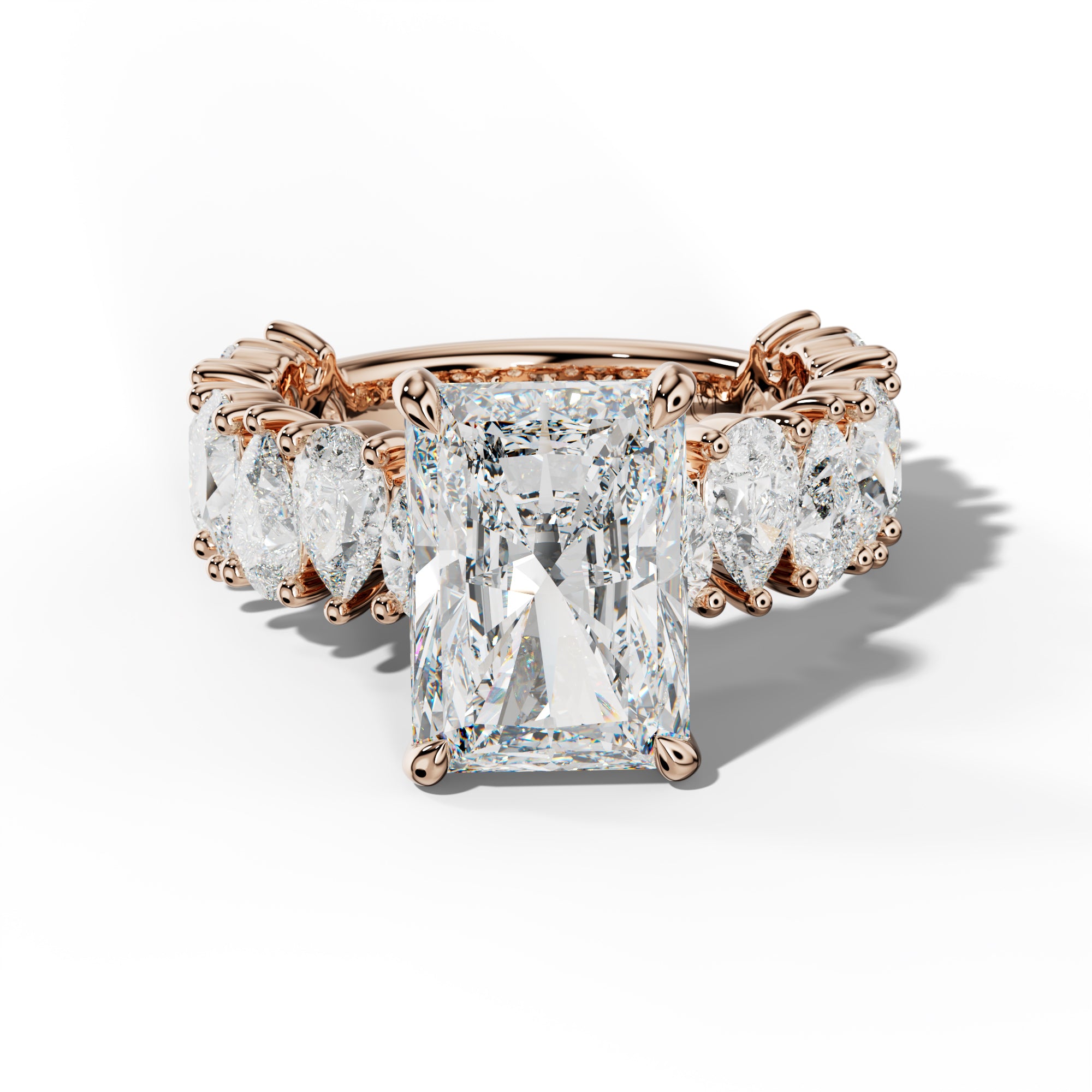 Paula Radiant Diamond Engagement Ring With Pear Shape Side Stones