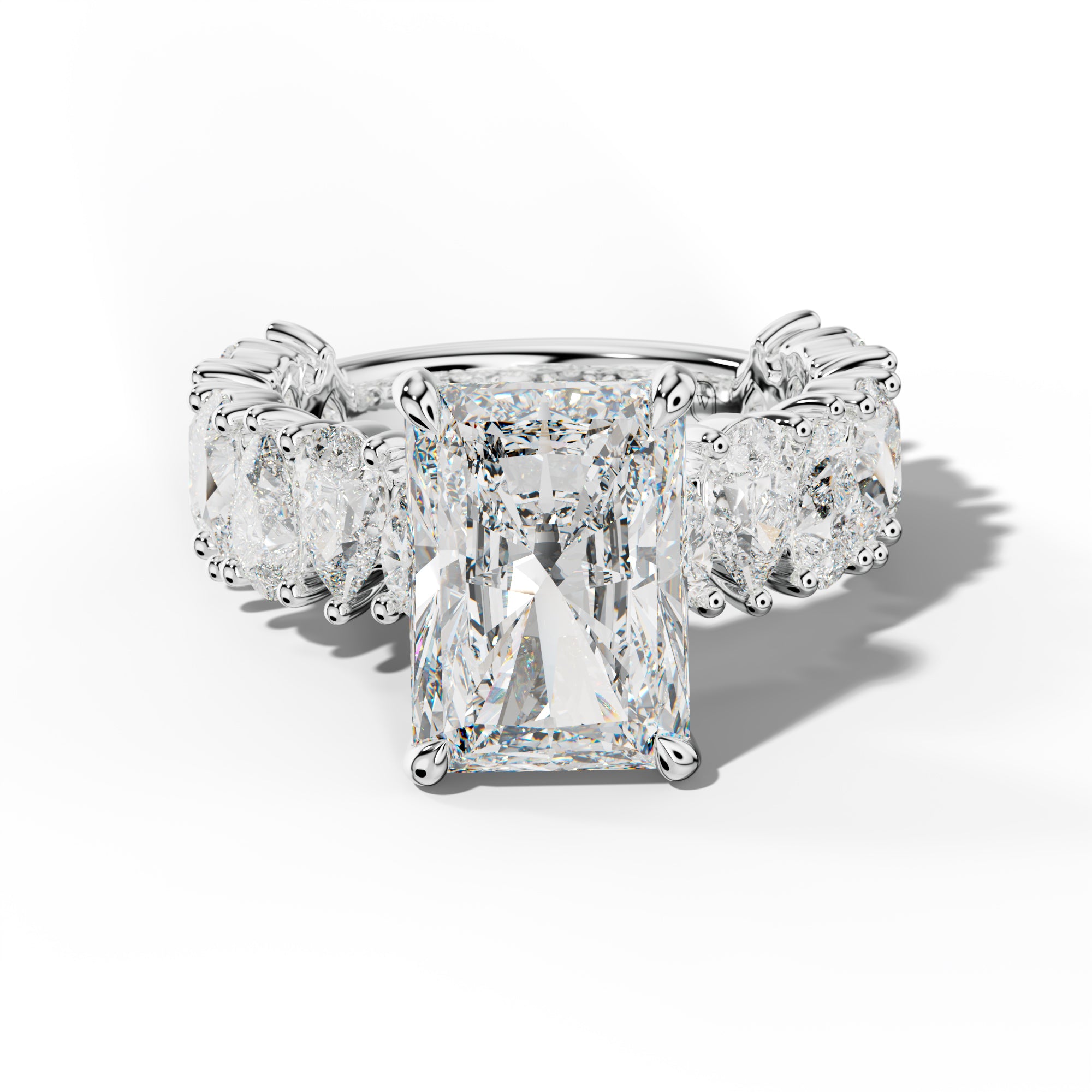 Paula Radiant Diamond Engagement Ring With Pear Shape Side Stones