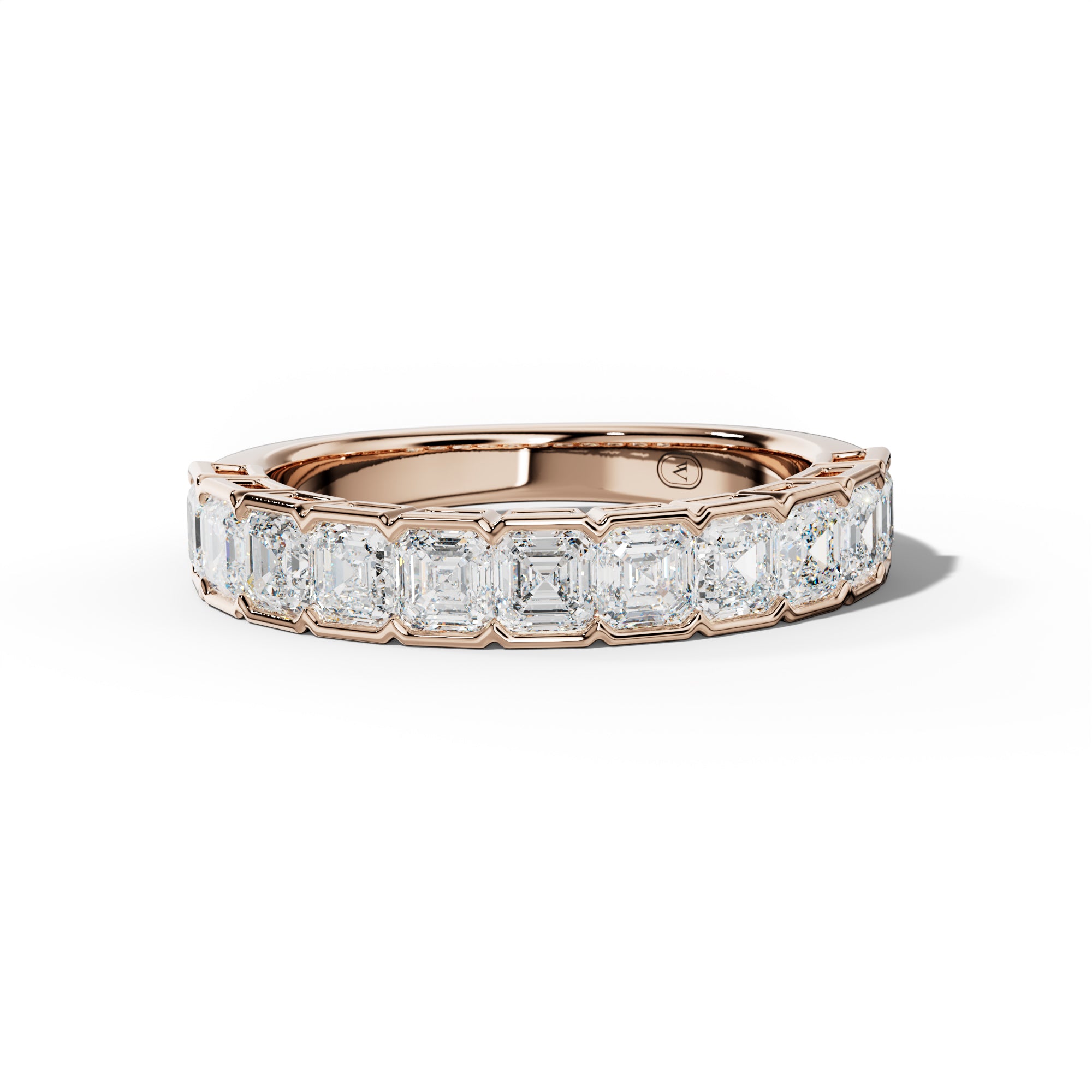 2.0 Carat Asscher Diamond Half Bezel Set Half Anniversary Band