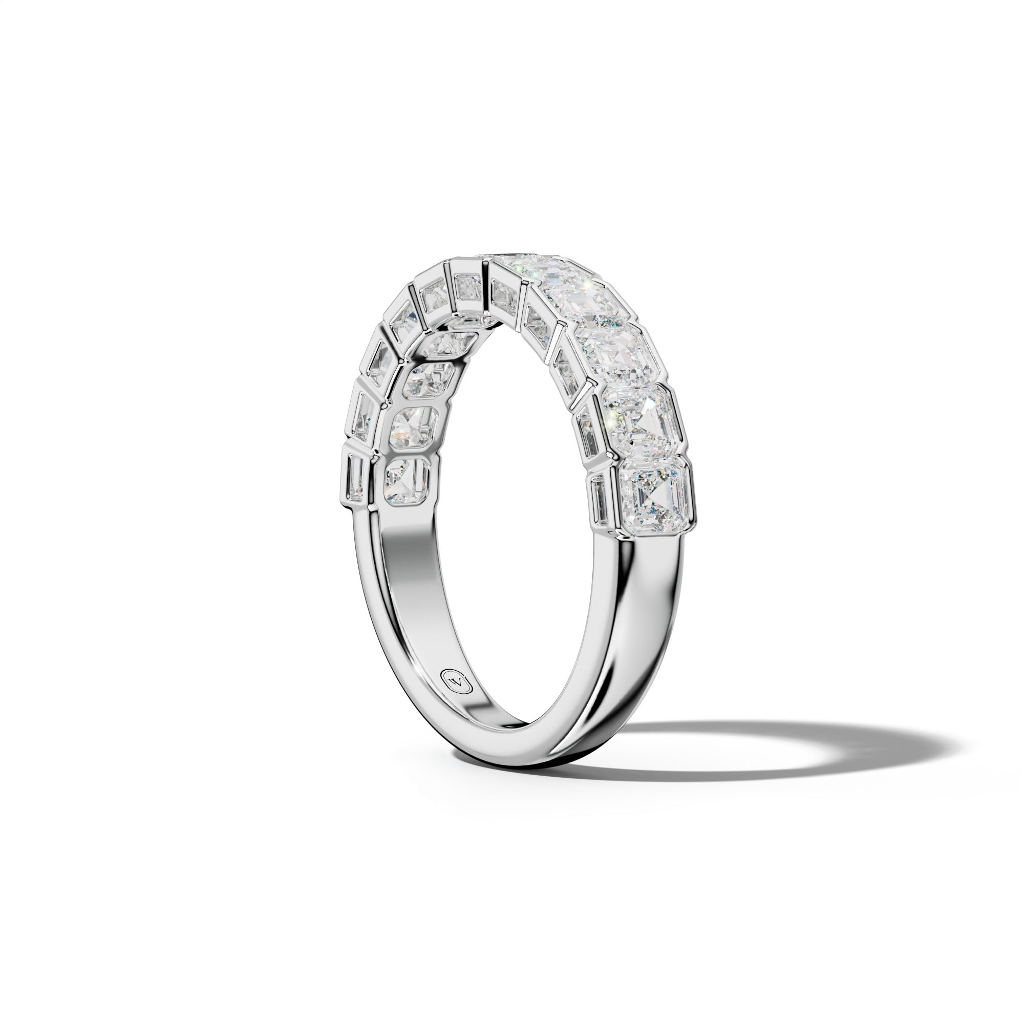 2.0 Carat Asscher Diamond Half Bezel Set Half Anniversary Band