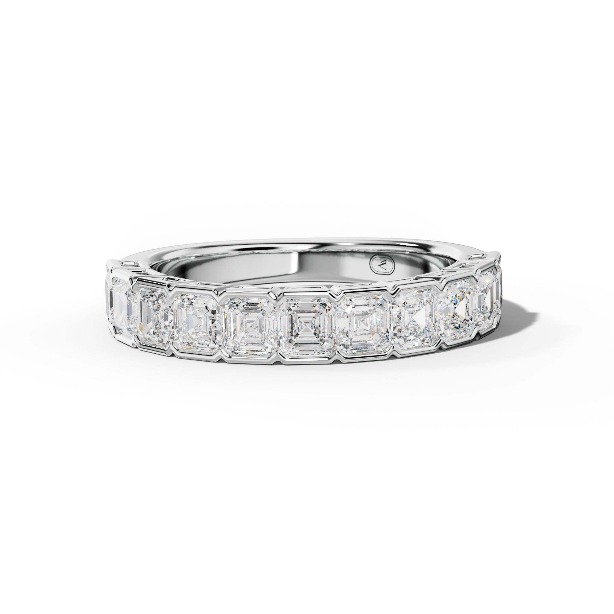 2.0 Carat Asscher Diamond Half Bezel Set Half Anniversary Band