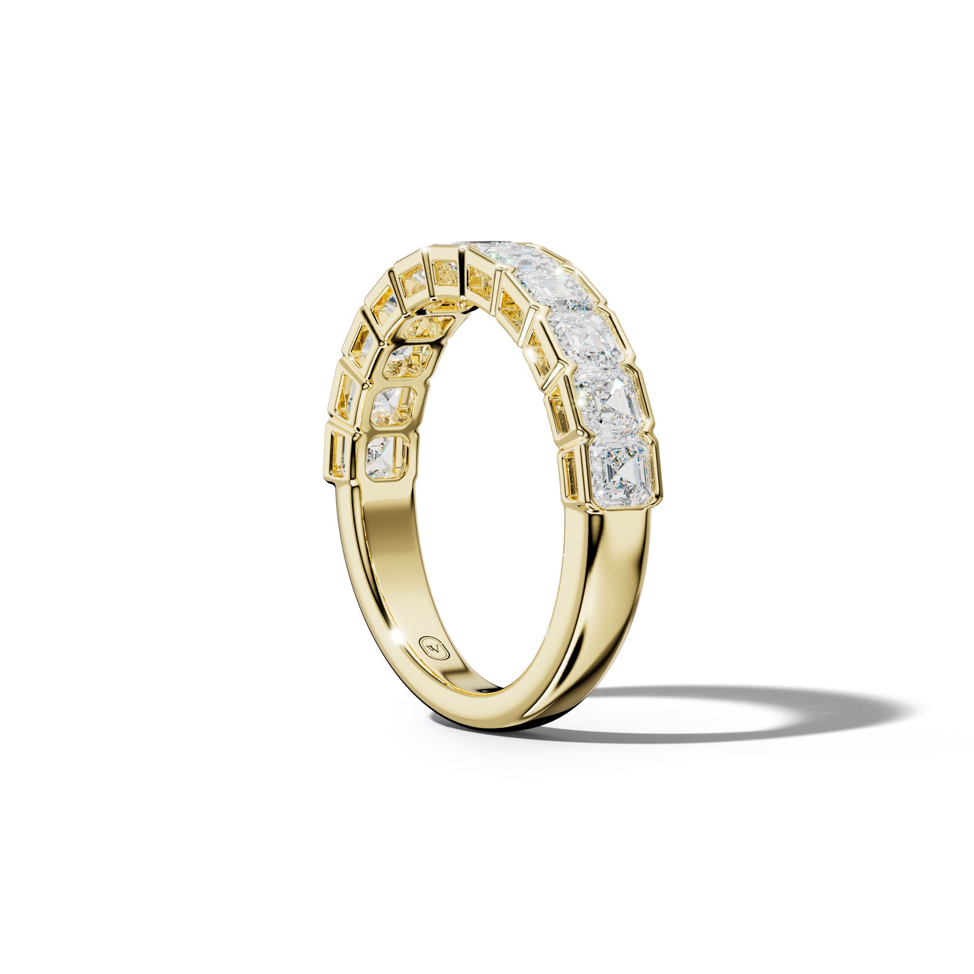2.0 Carat Asscher Diamond Half Bezel Set Half Anniversary Band