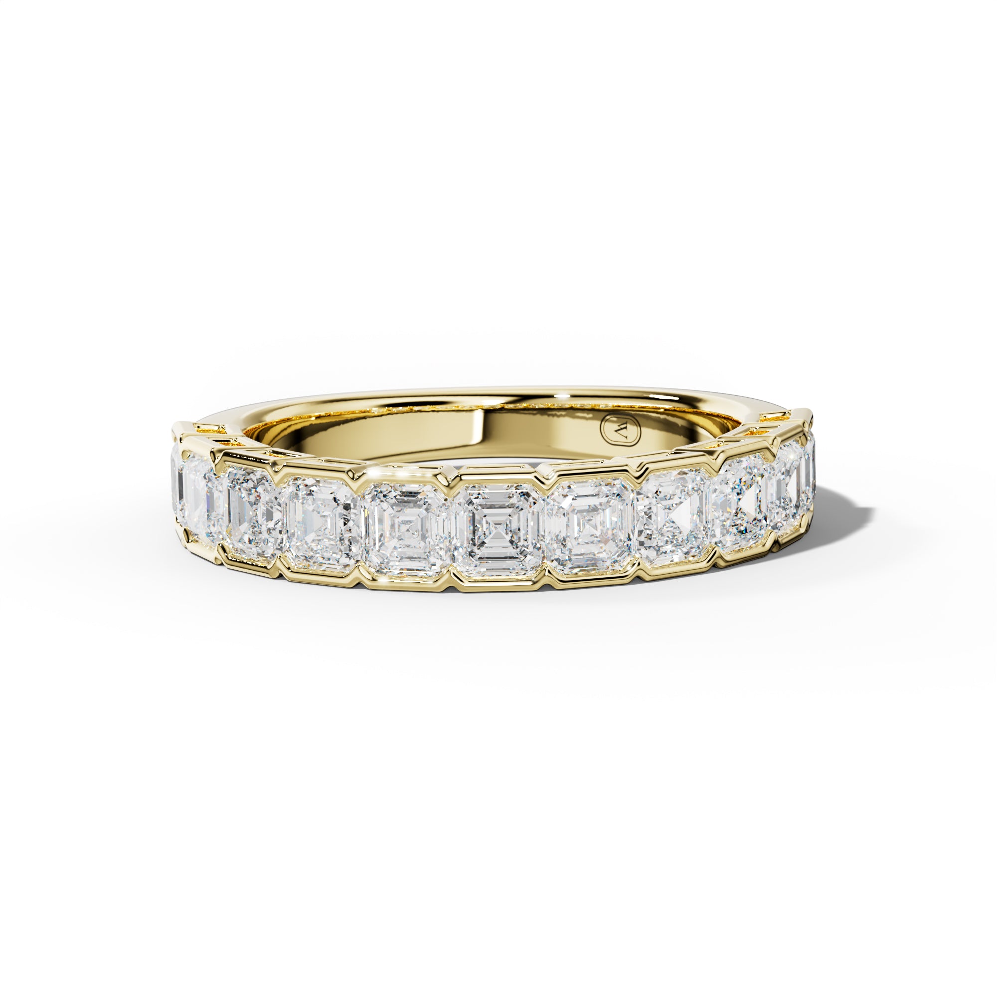 2.0 Carat Asscher Diamond Half Bezel Set Half Anniversary Band