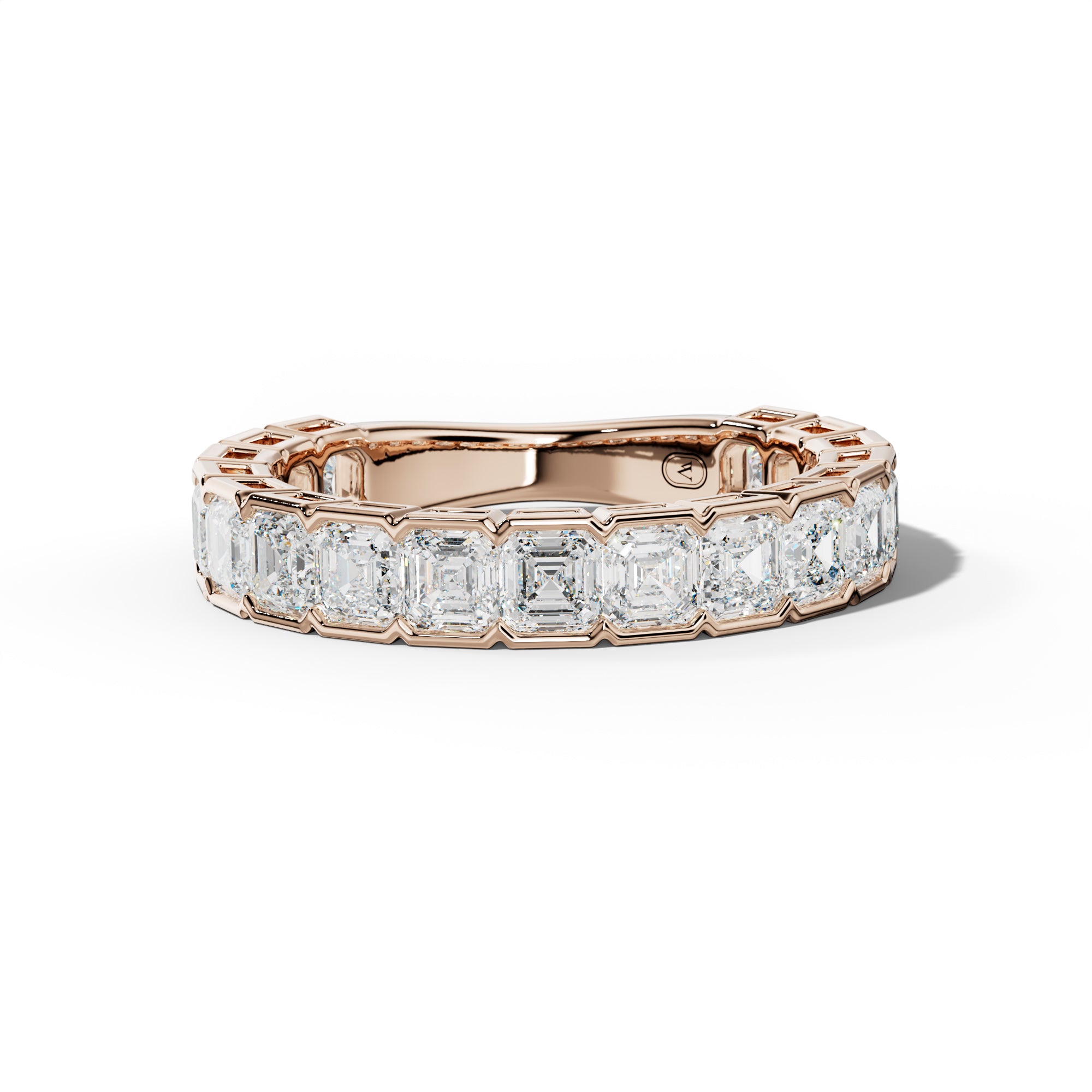 3.0 Carat Asscher Diamond Half Bezel Set 3/4 Anniversary Band