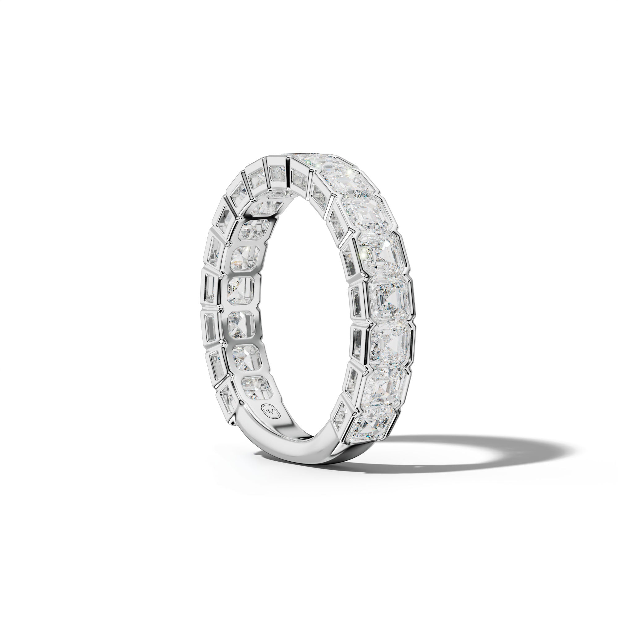 3.0 Carat Asscher Diamond Half Bezel Set 3/4 Anniversary Band