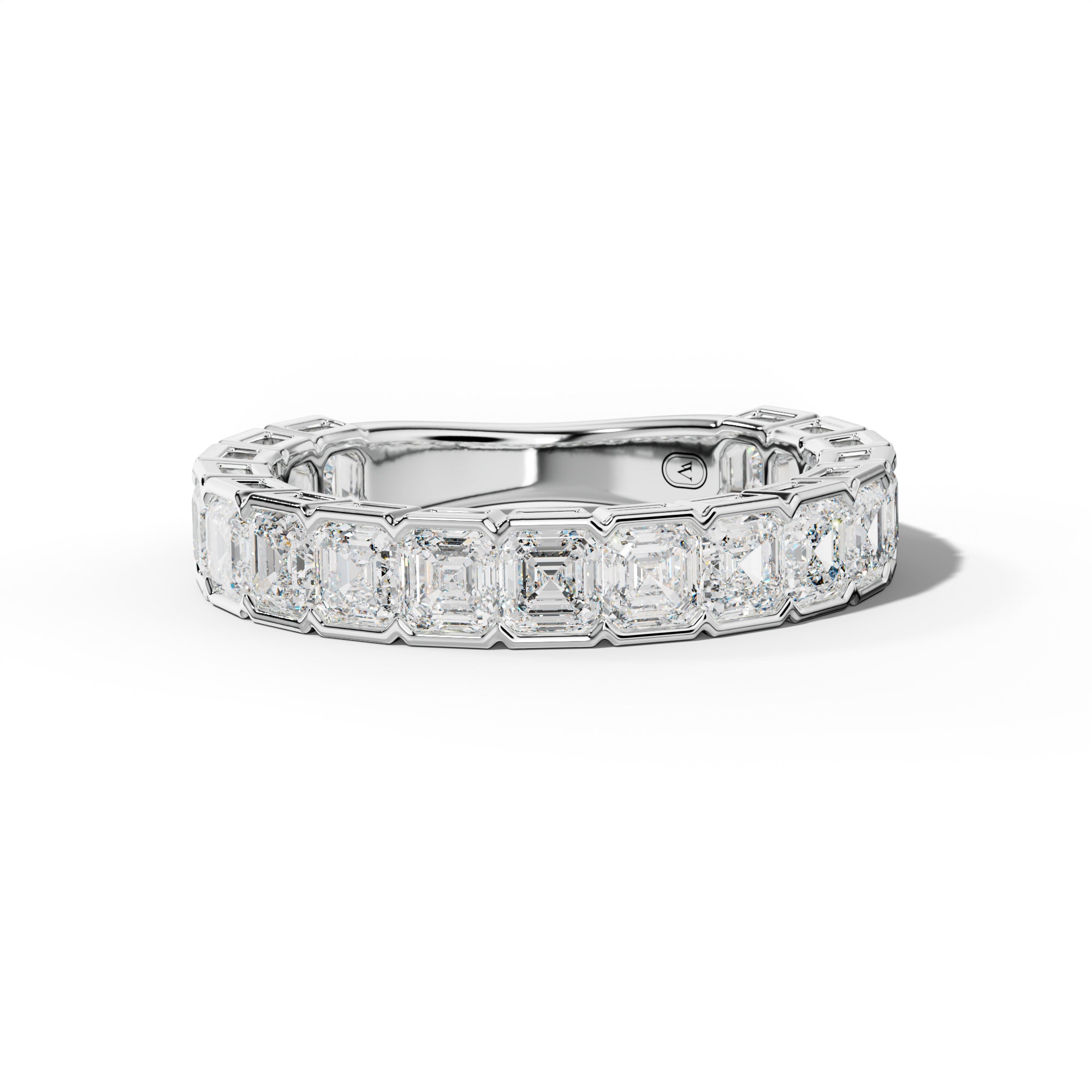 3.0 Carat Asscher Diamond Half Bezel Set 3/4 Anniversary Band