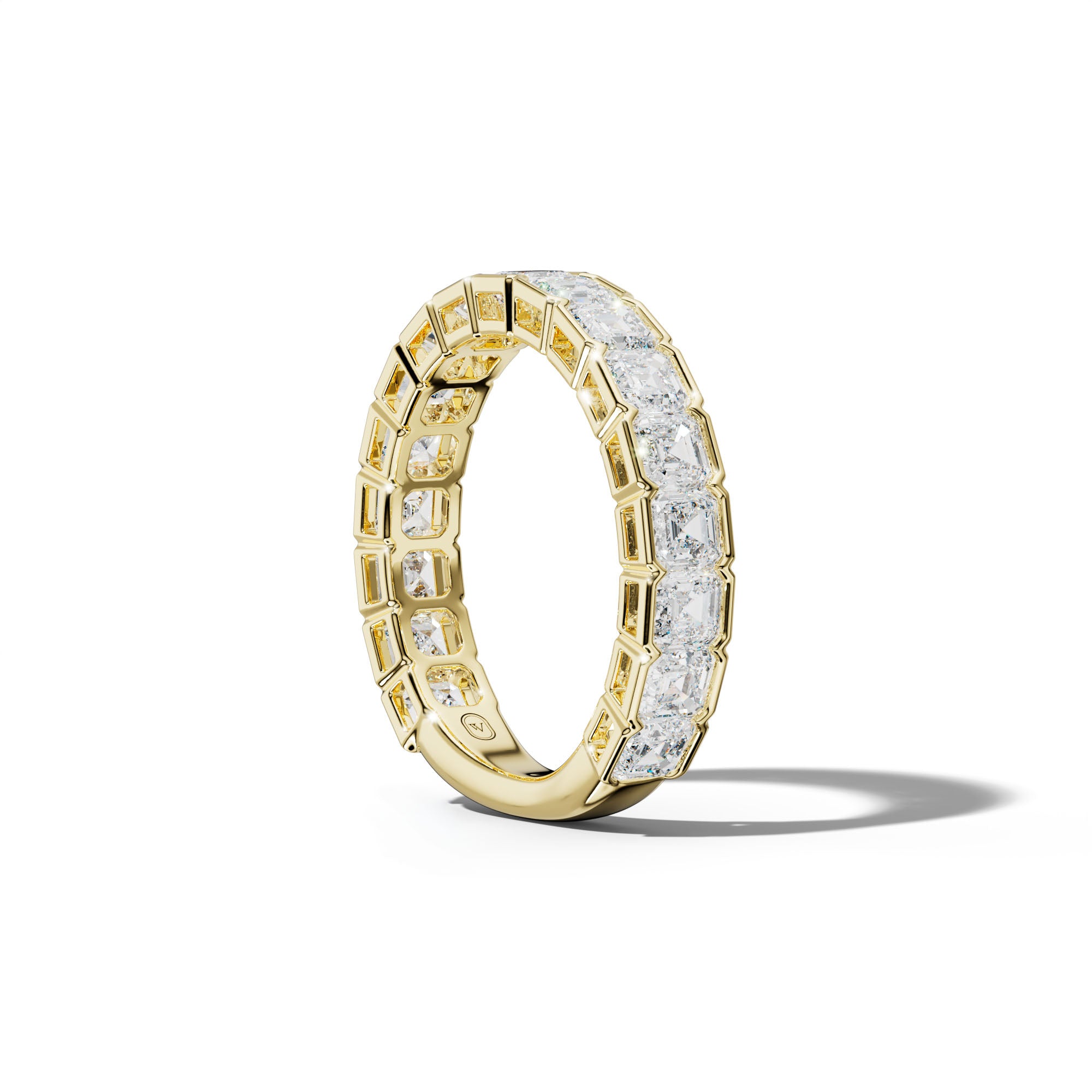 3.0 Carat Asscher Diamond Half Bezel Set 3/4 Anniversary Band