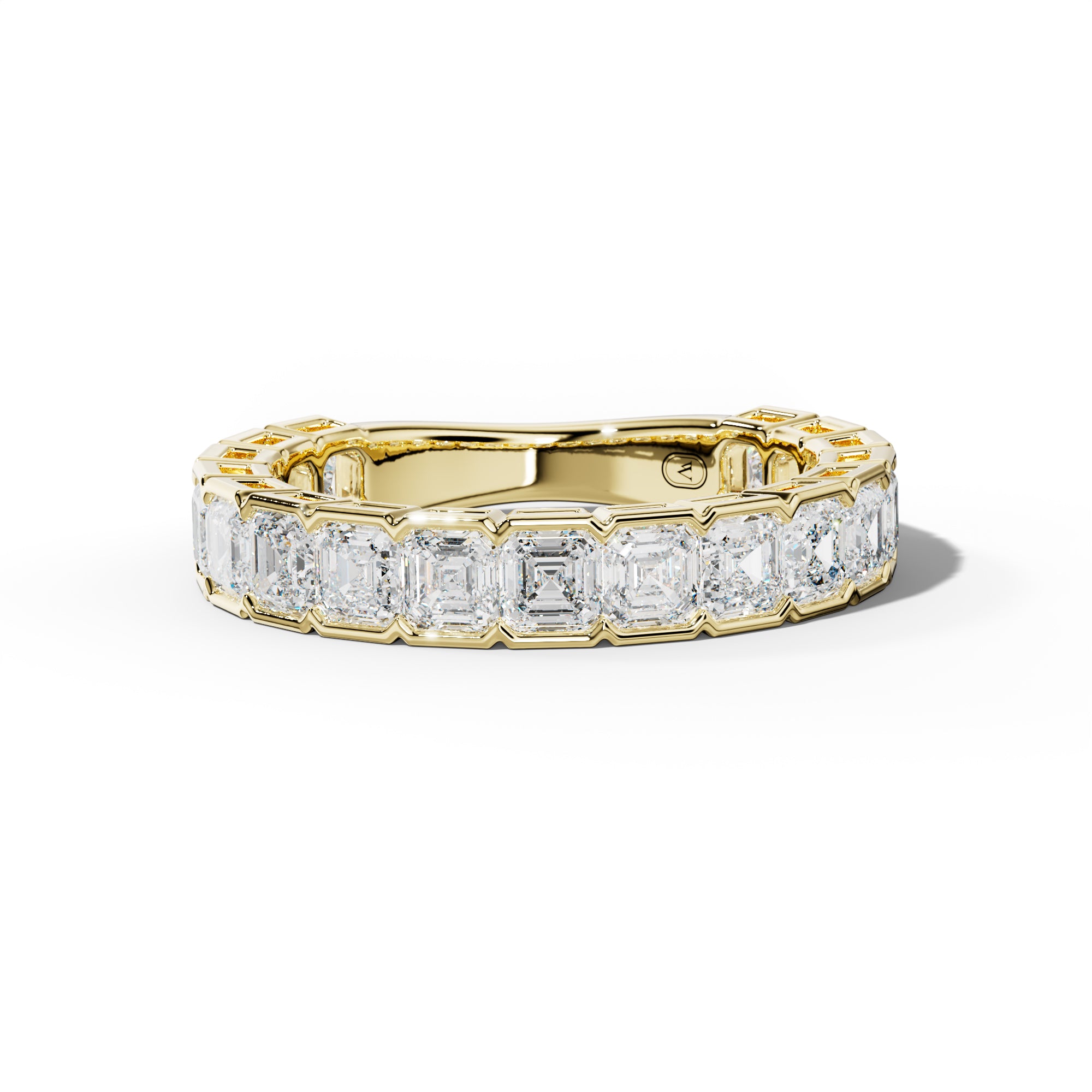 3.0 Carat Asscher Diamond Half Bezel Set 3/4 Anniversary Band