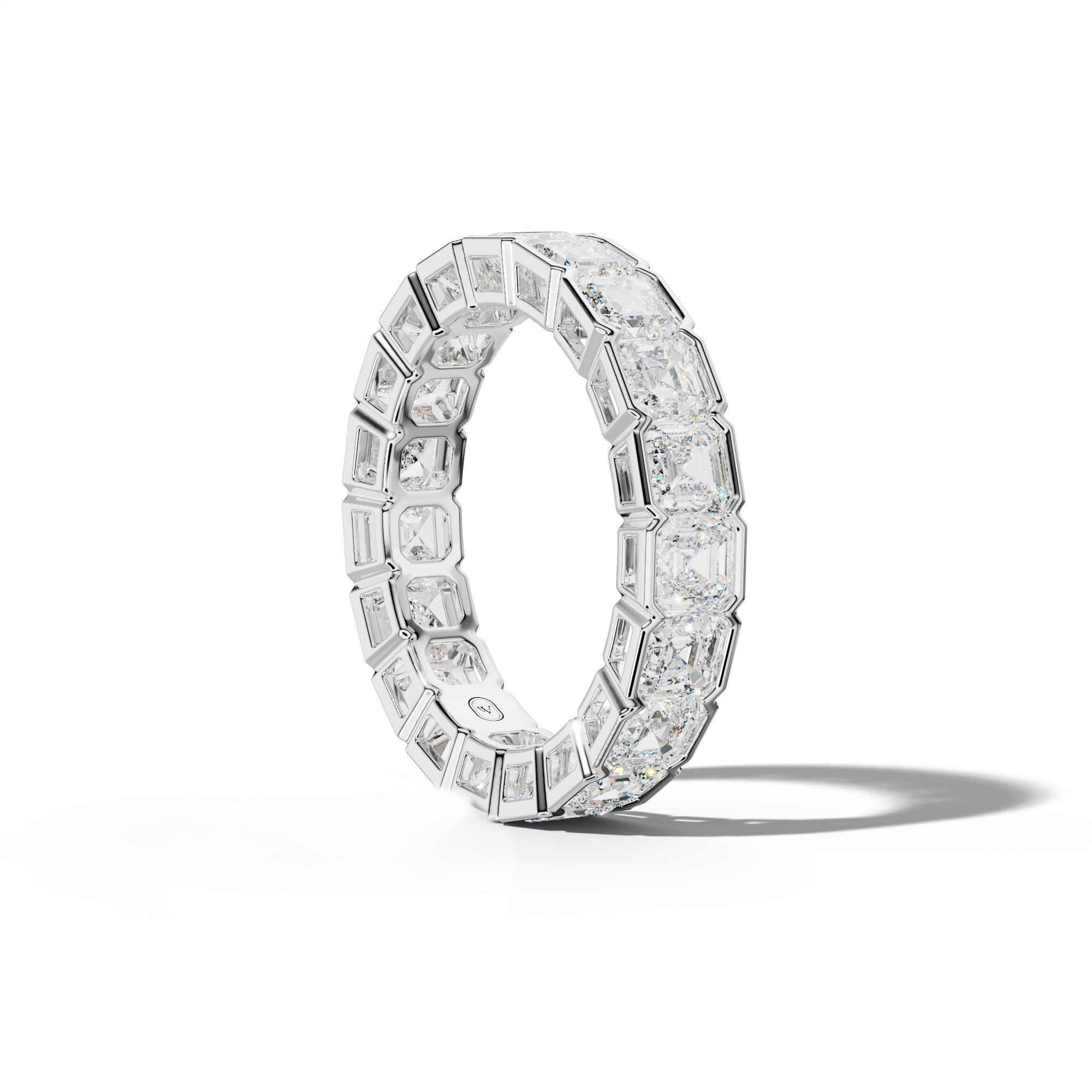 5.0 Carat Asscher Diamond Half Bezel Set Eternity Band