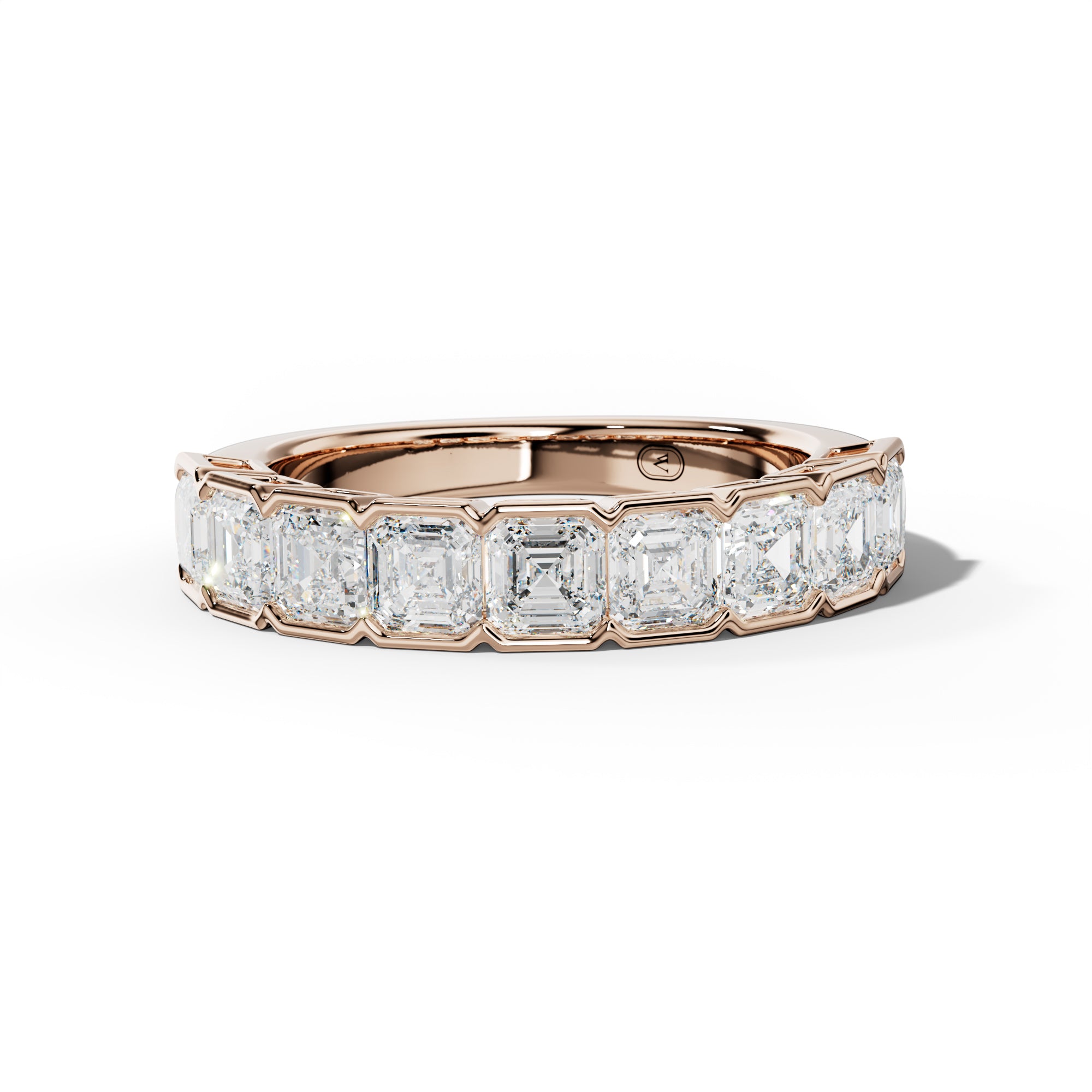 3.0 Carat Asscher Diamond Half Bezel Set Half Anniversary Band