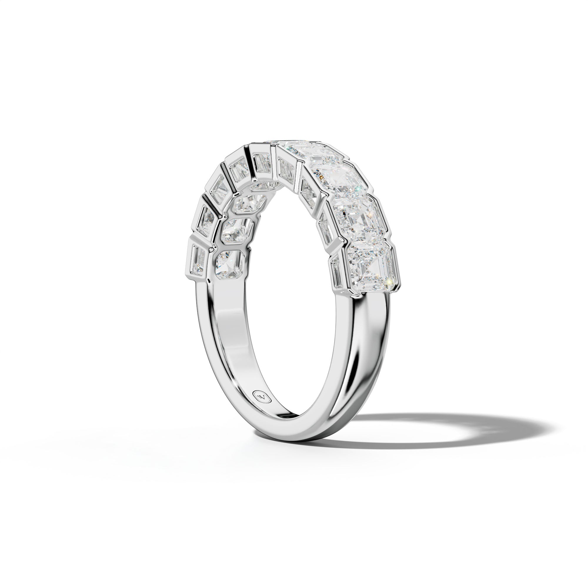 3.0 Carat Asscher Diamond Half Bezel Set Half Anniversary Band