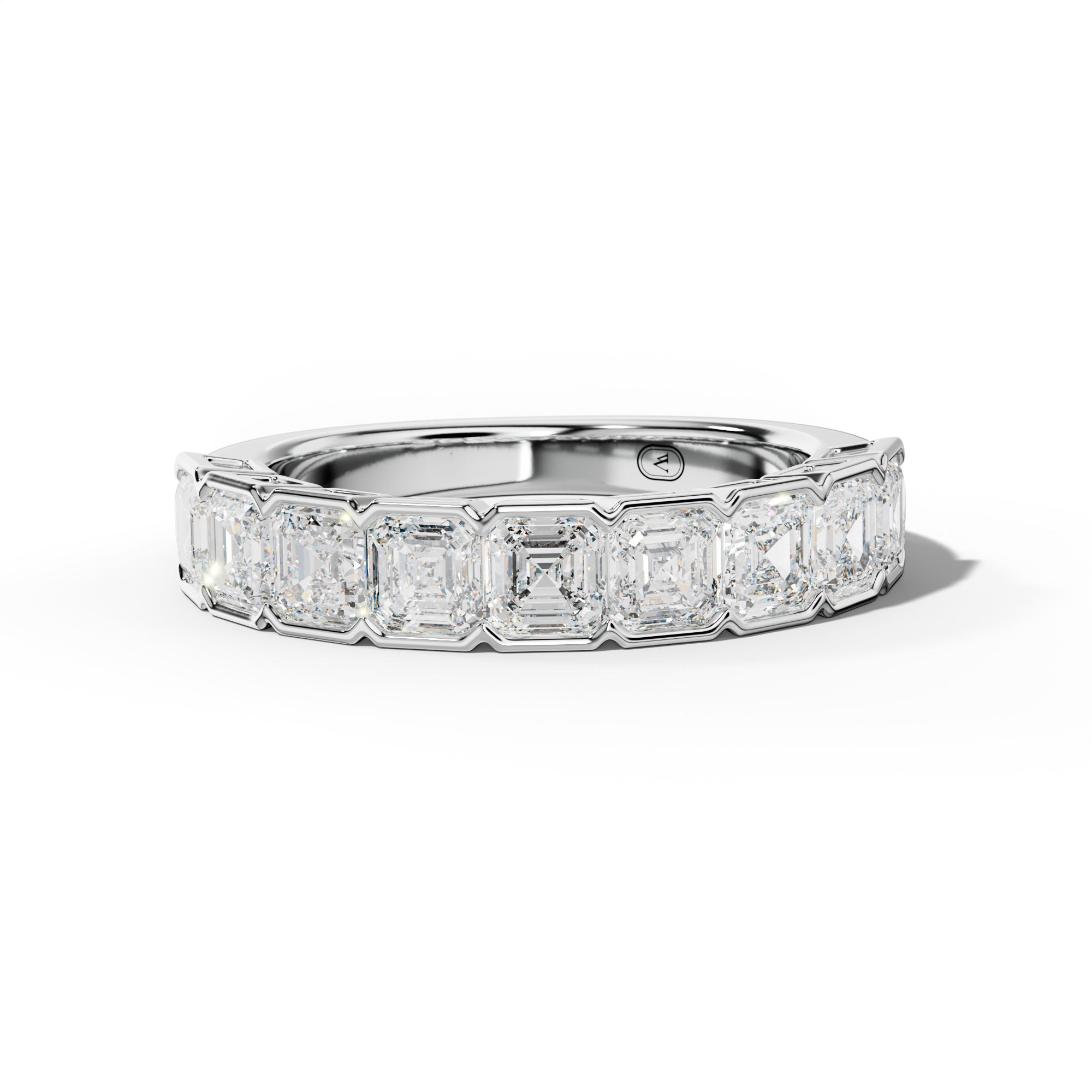 3.0 Carat Asscher Diamond Half Bezel Set Half Anniversary Band