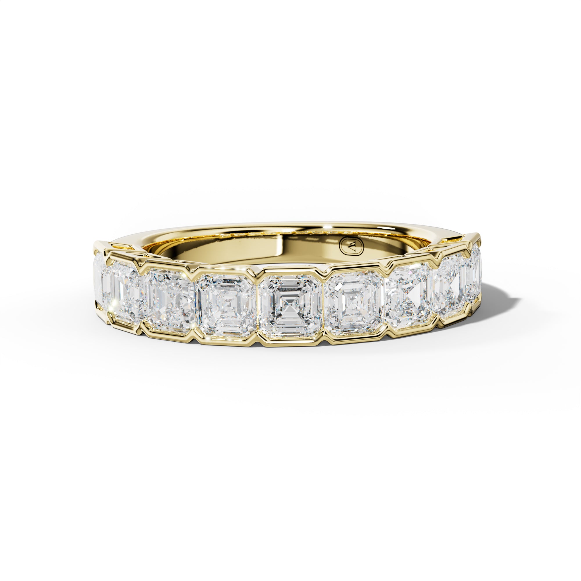 3.0 Carat Asscher Diamond Half Bezel Set Half Anniversary Band