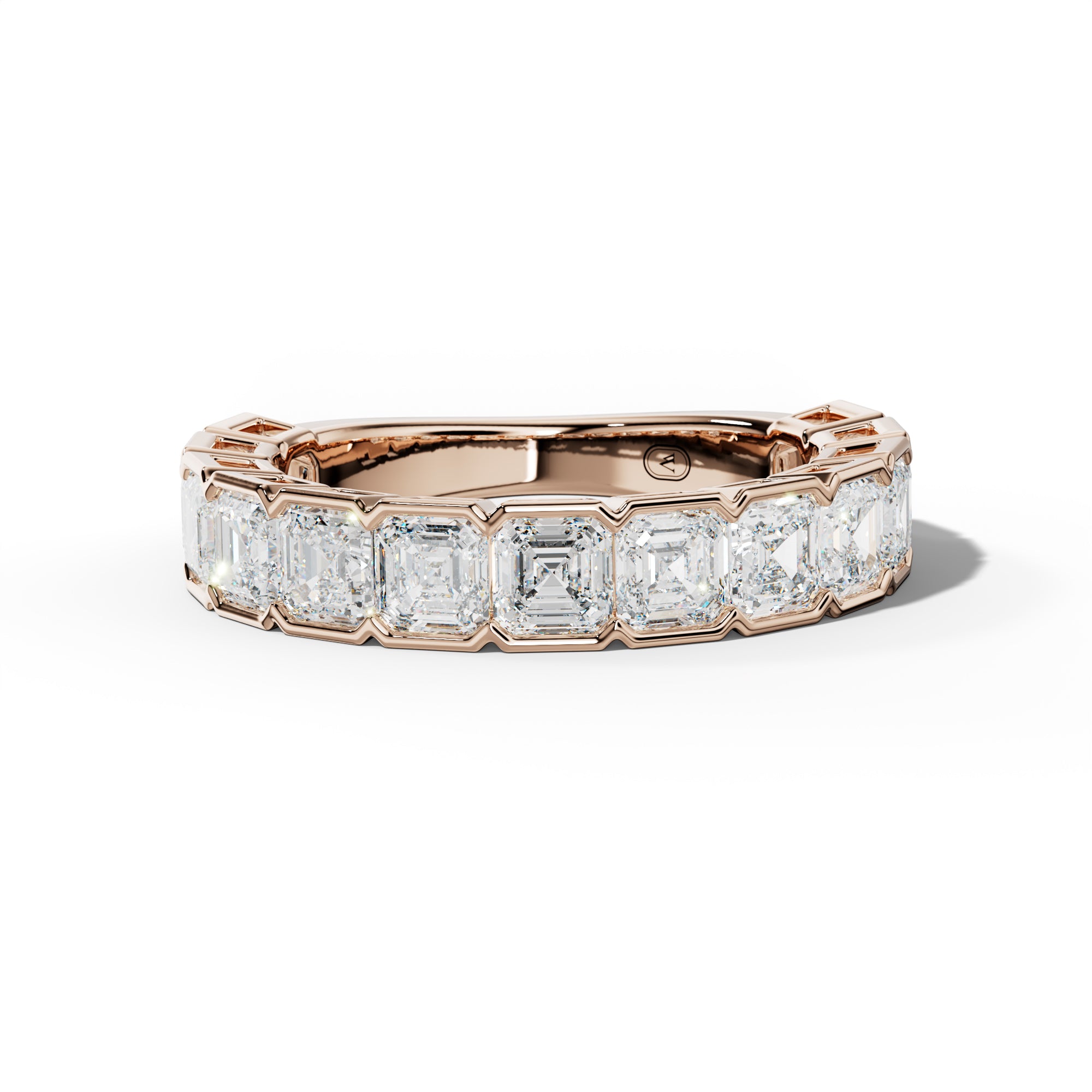 4.0 Carat Asscher Diamond Half Bezel Set 3/4 Anniversary Band