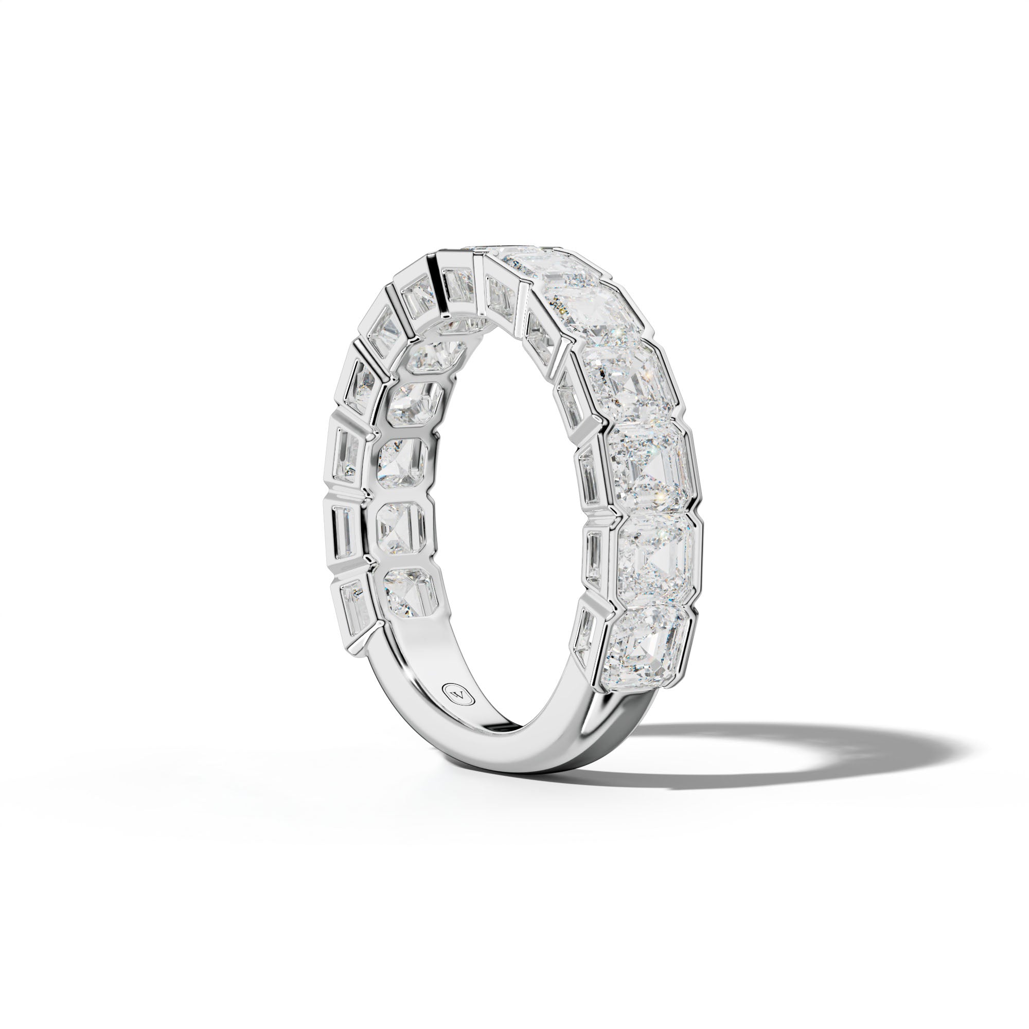 4.0 Carat Asscher Diamond Half Bezel Set 3/4 Anniversary Band