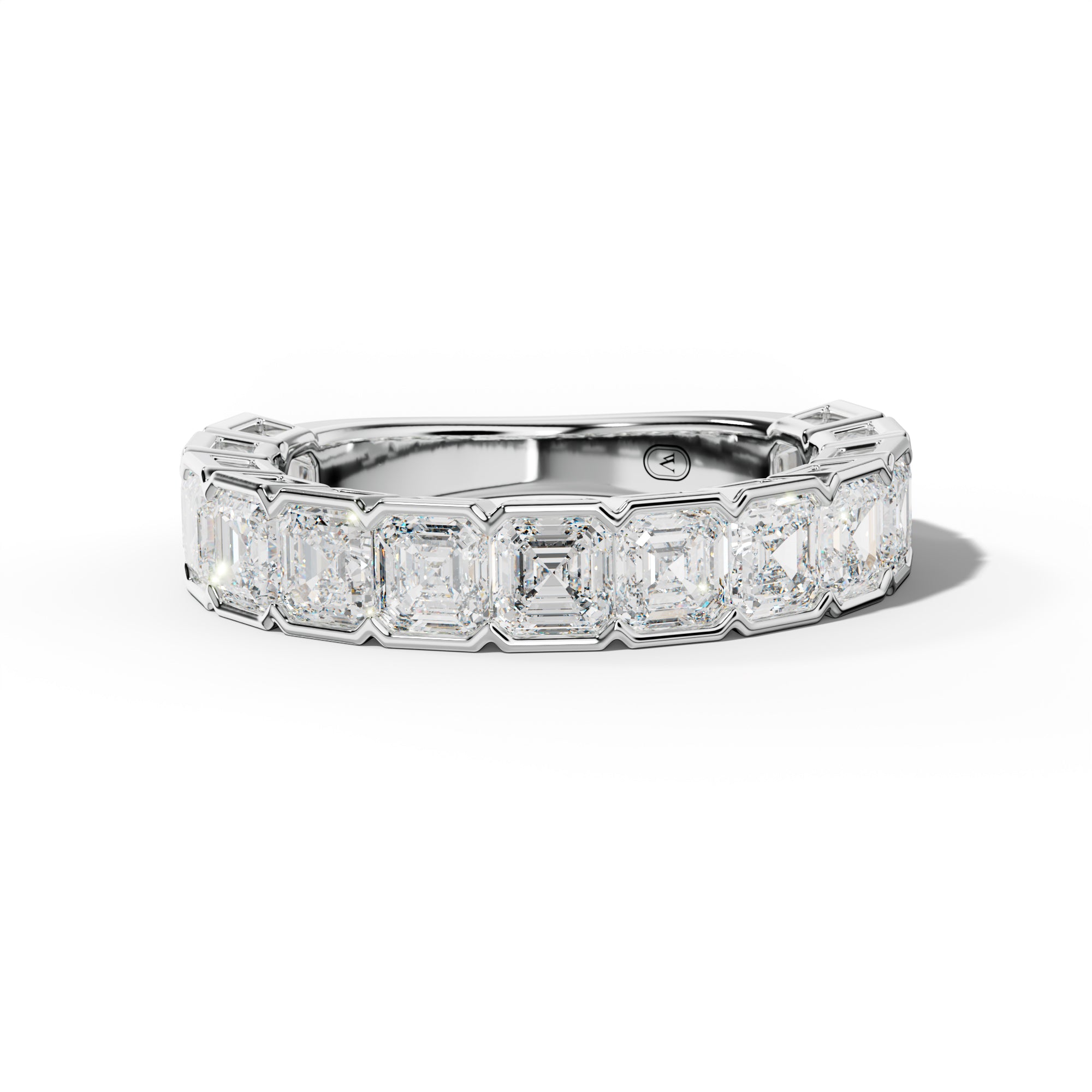 4.0 Carat Asscher Diamond Half Bezel Set 3/4 Anniversary Band