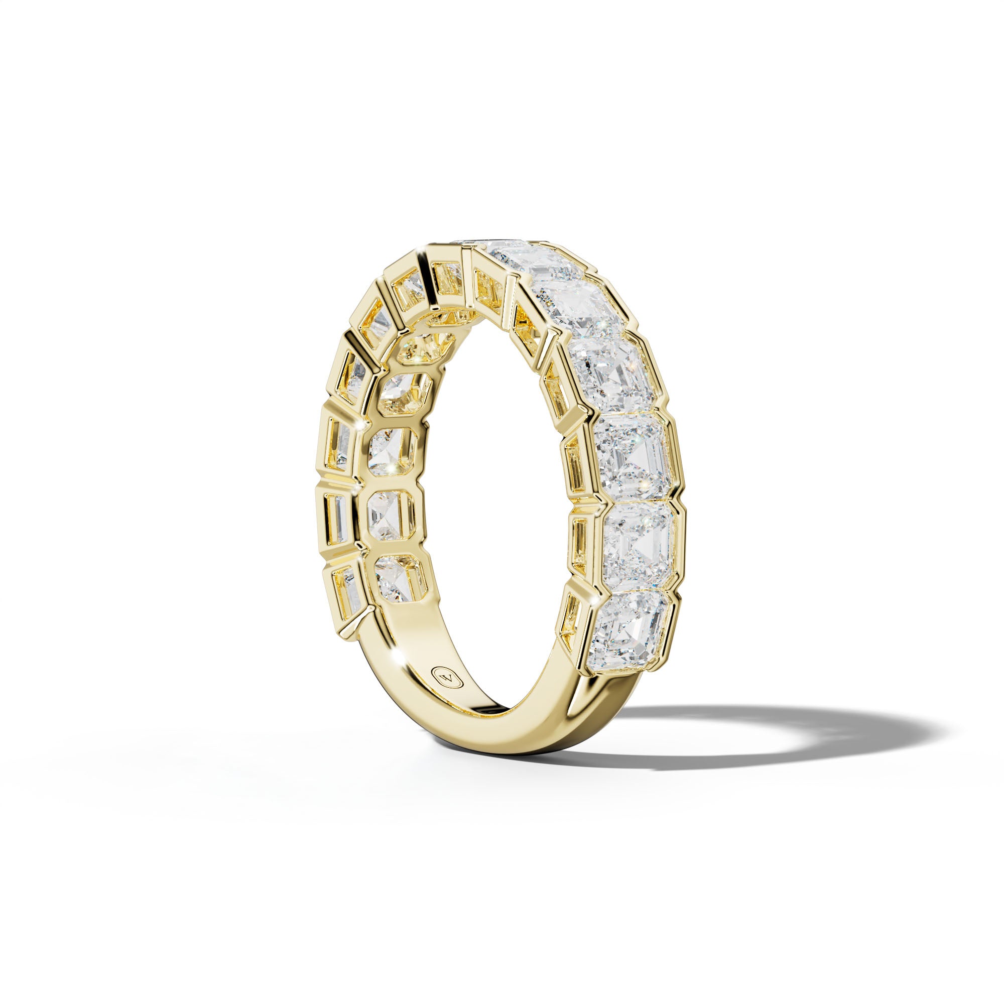 4.0 Carat Asscher Diamond Half Bezel Set 3/4 Anniversary Band