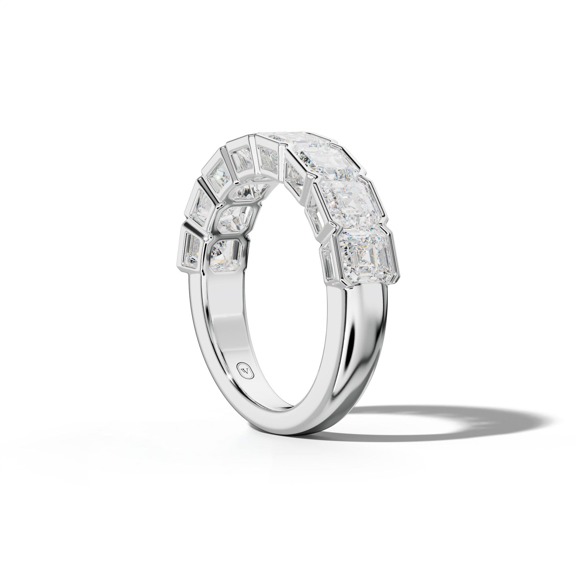 4.0 Carat Asscher Diamond Half Bezel Set Half Anniversary Band