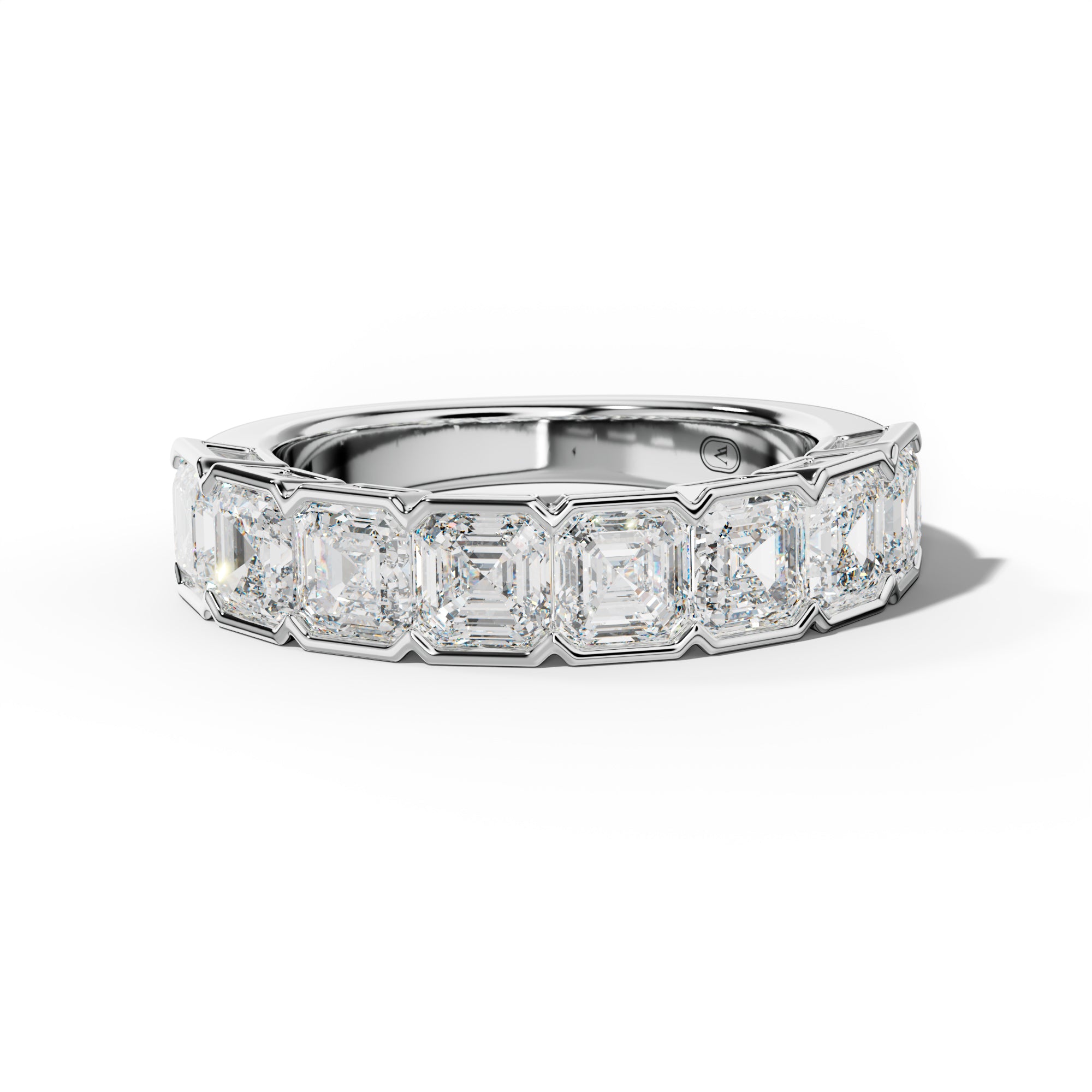 4.0 Carat Asscher Diamond Half Bezel Set Half Anniversary Band