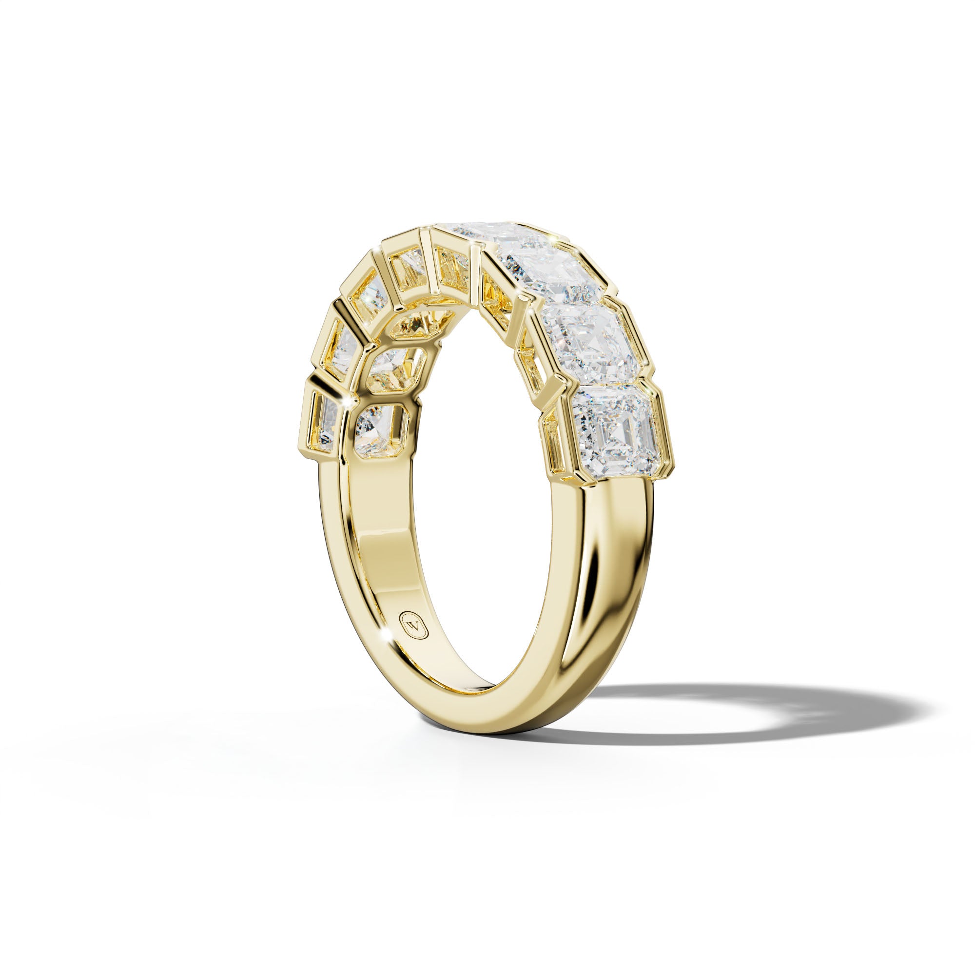 4.0 Carat Asscher Diamond Half Bezel Set Half Anniversary Band