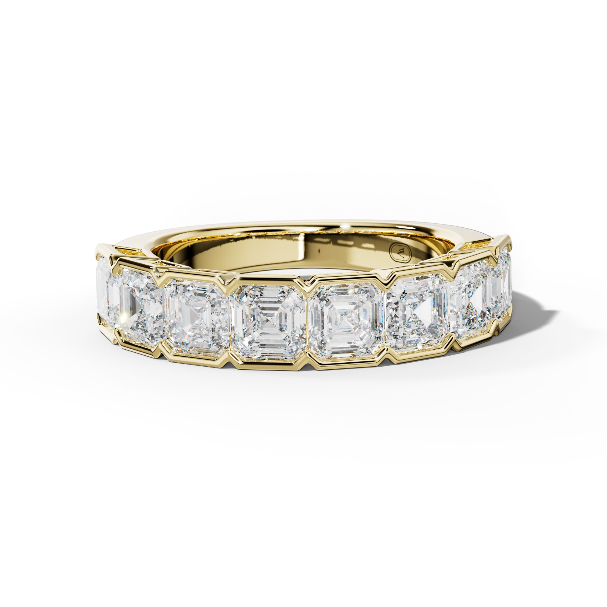 4.0 Carat Asscher Diamond Half Bezel Set Half Anniversary Band