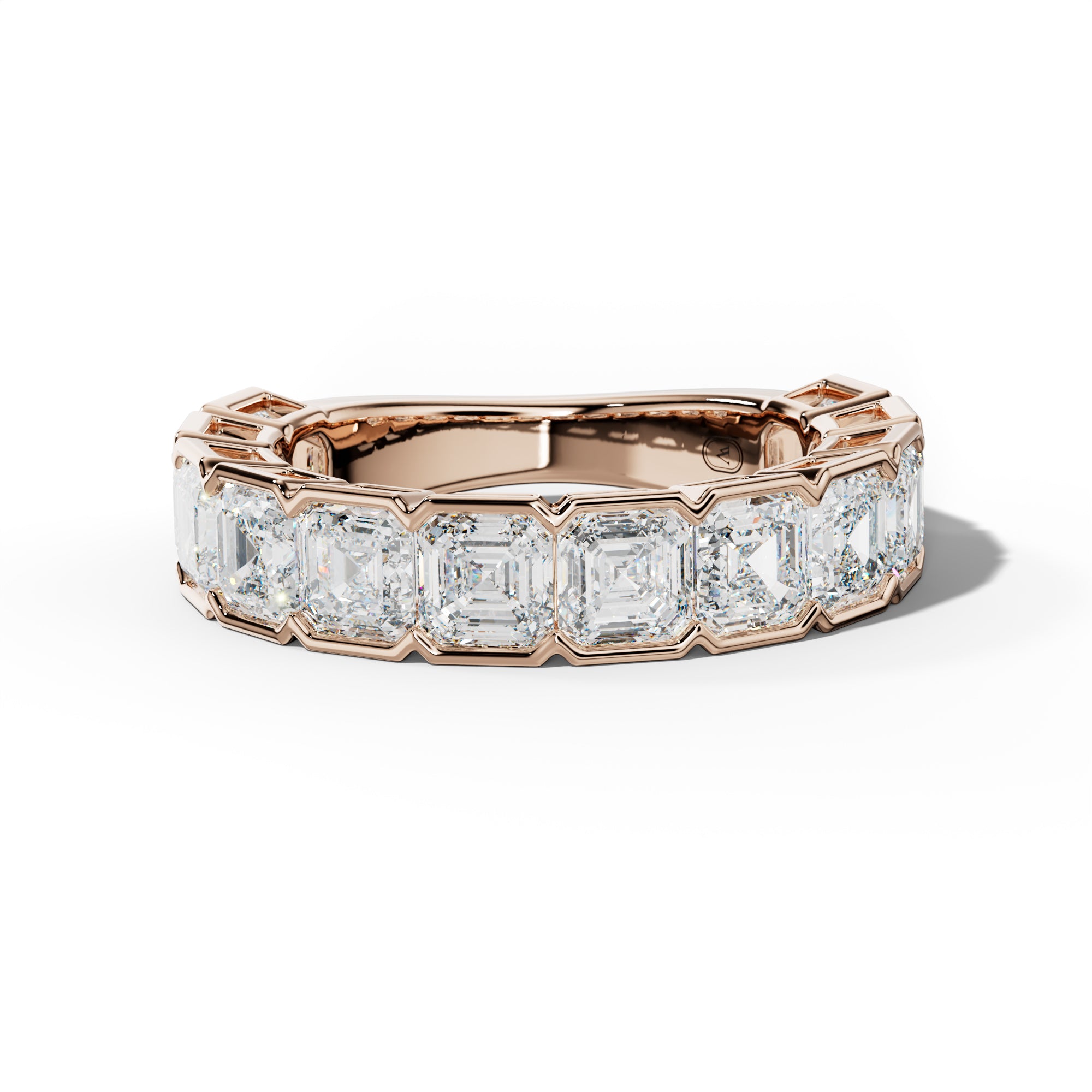 5.0 Carat Asscher Diamond Half Bezel Set 3/4 Anniversary Band
