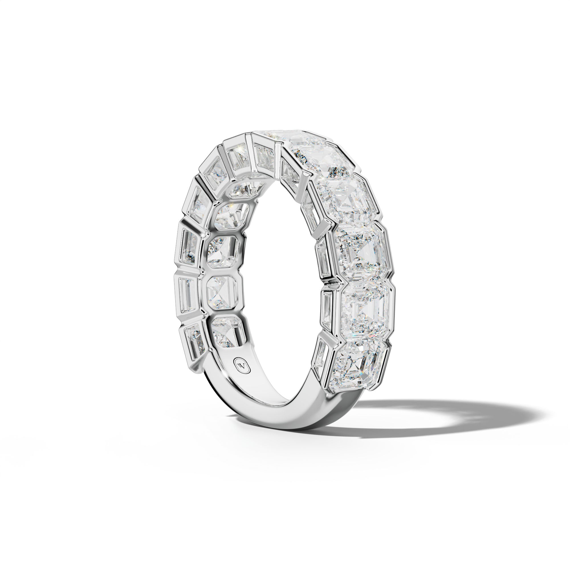 5.0 Carat Asscher Diamond Half Bezel Set 3/4 Anniversary Band
