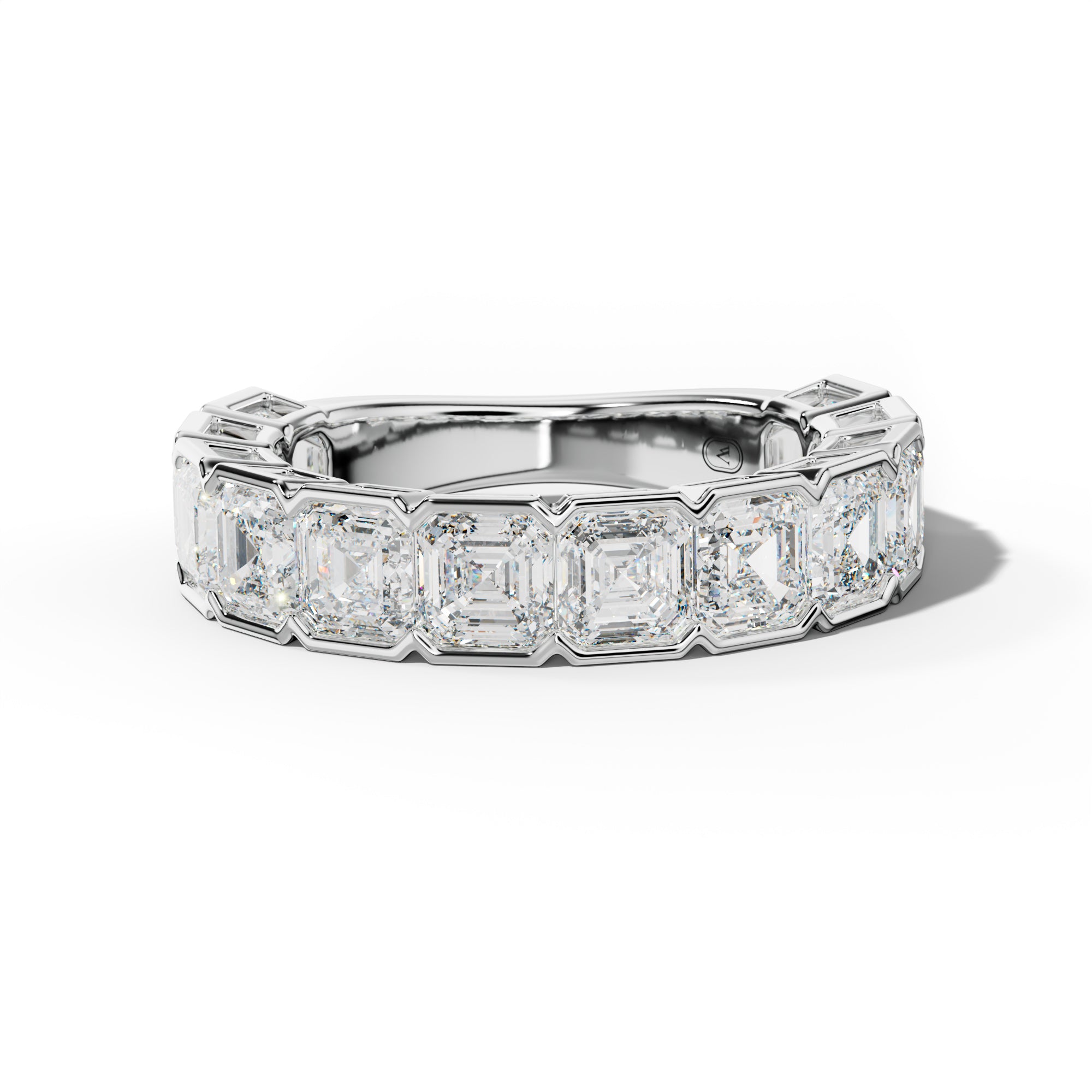 5.0 Carat Asscher Diamond Half Bezel Set 3/4 Anniversary Band