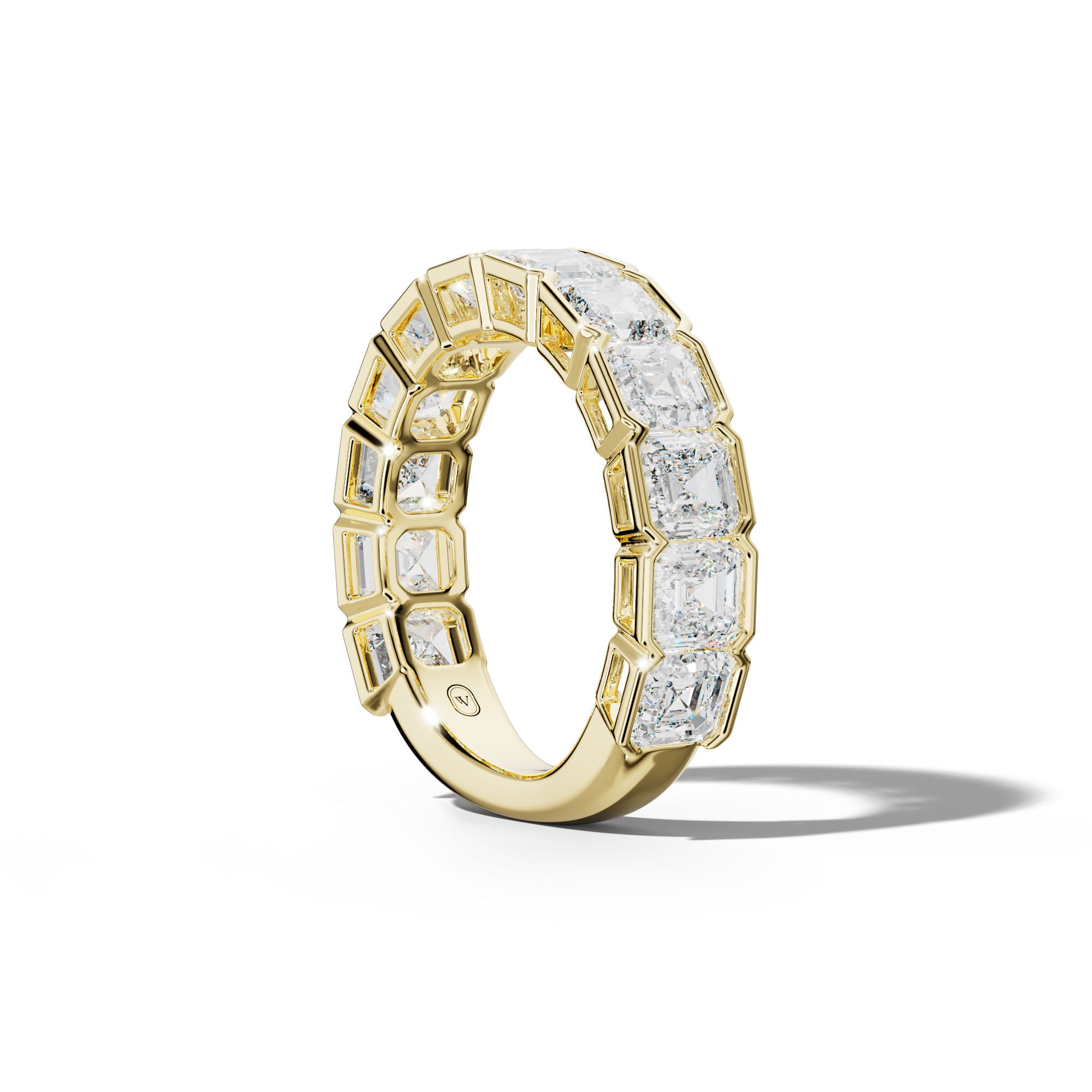 5.0 Carat Asscher Diamond Half Bezel Set 3/4 Anniversary Band