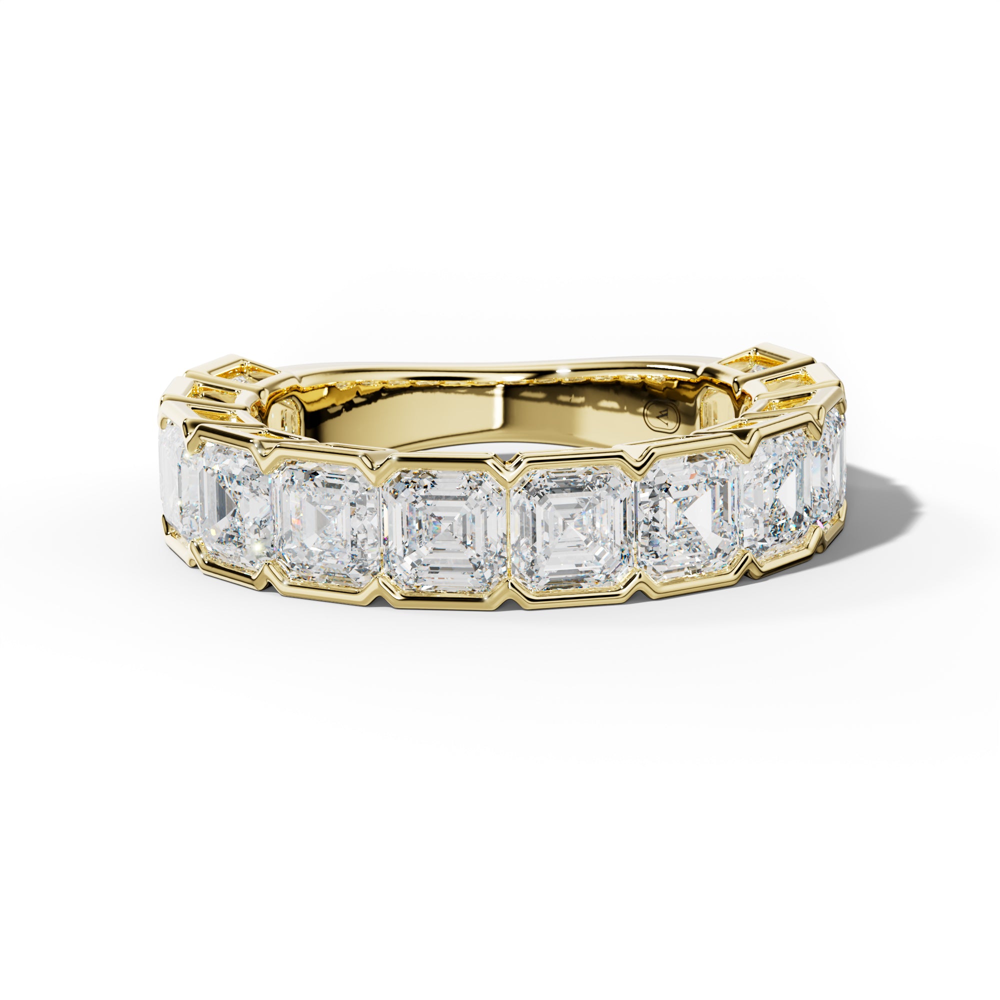 5.0 Carat Asscher Diamond Half Bezel Set 3/4 Anniversary Band