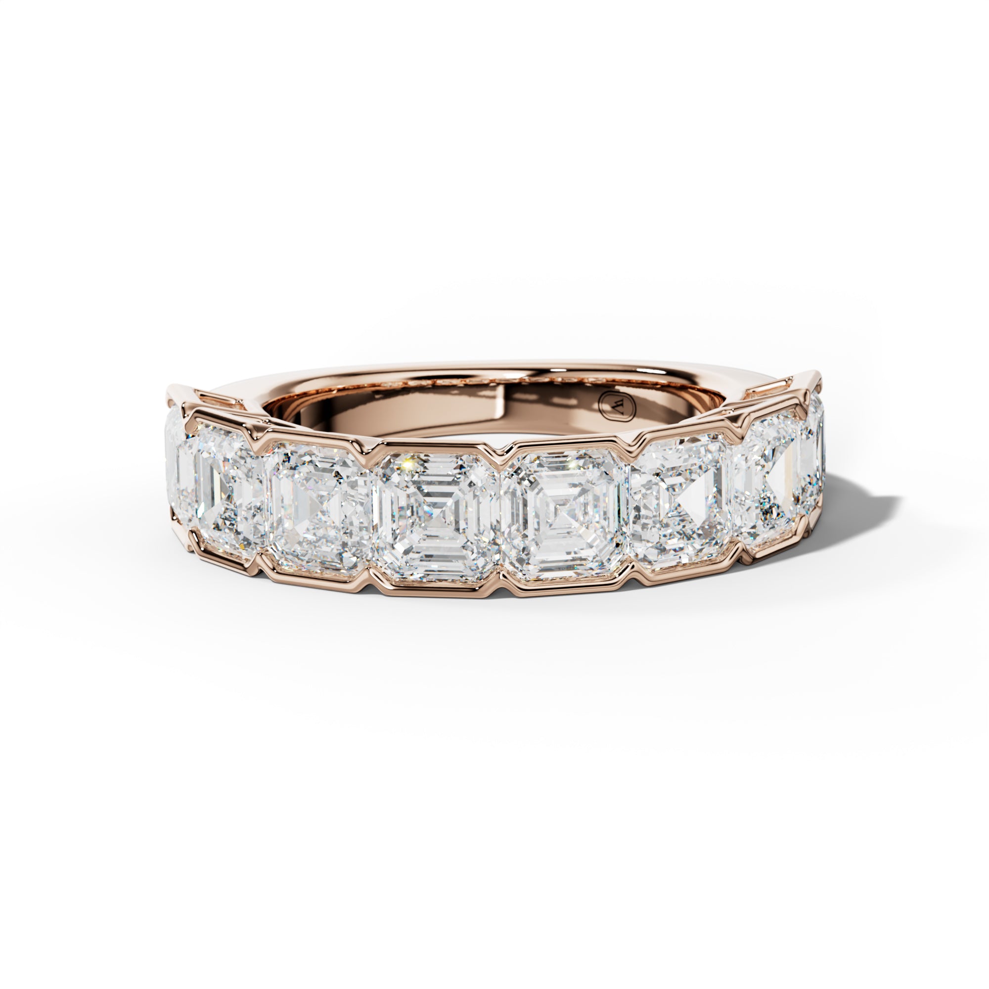 5.0 Carat Asscher Diamond Half Bezel Set Half Anniversary Band