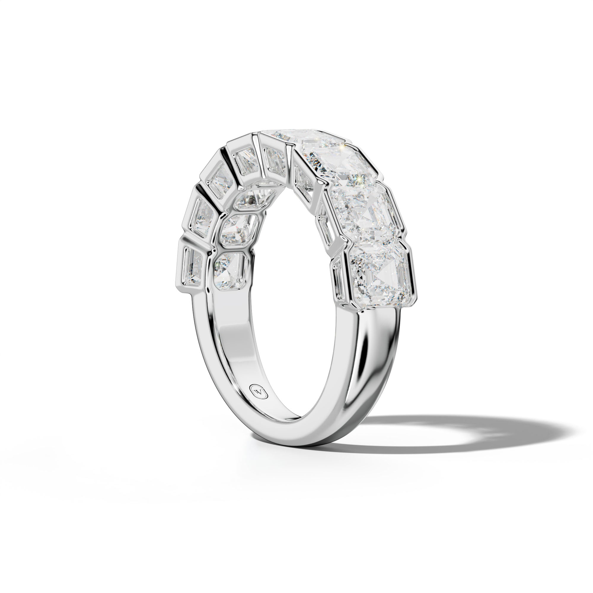 5.0 Carat Asscher Diamond Half Bezel Set Half Anniversary Band