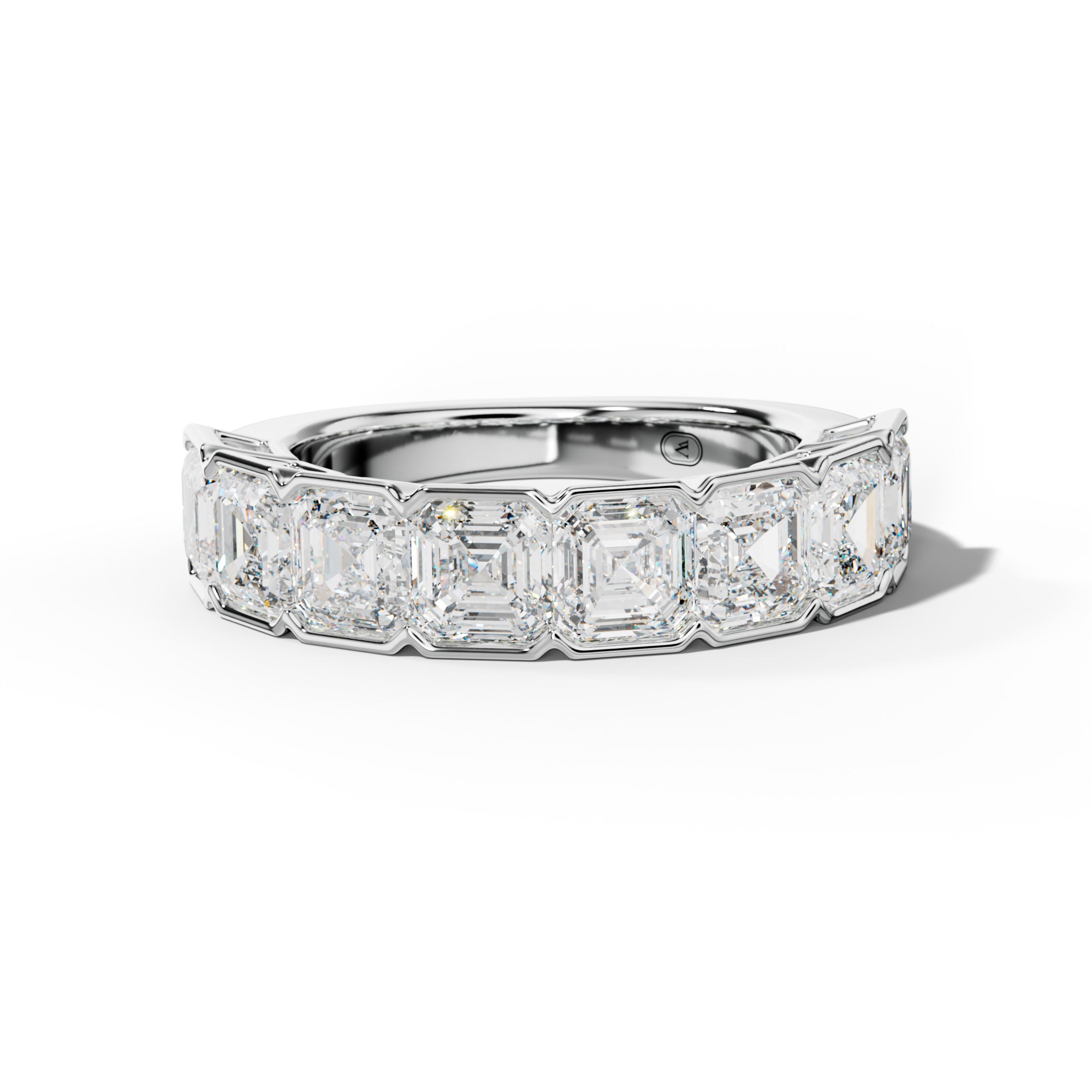 5.0 Carat Asscher Diamond Half Bezel Set Half Anniversary Band