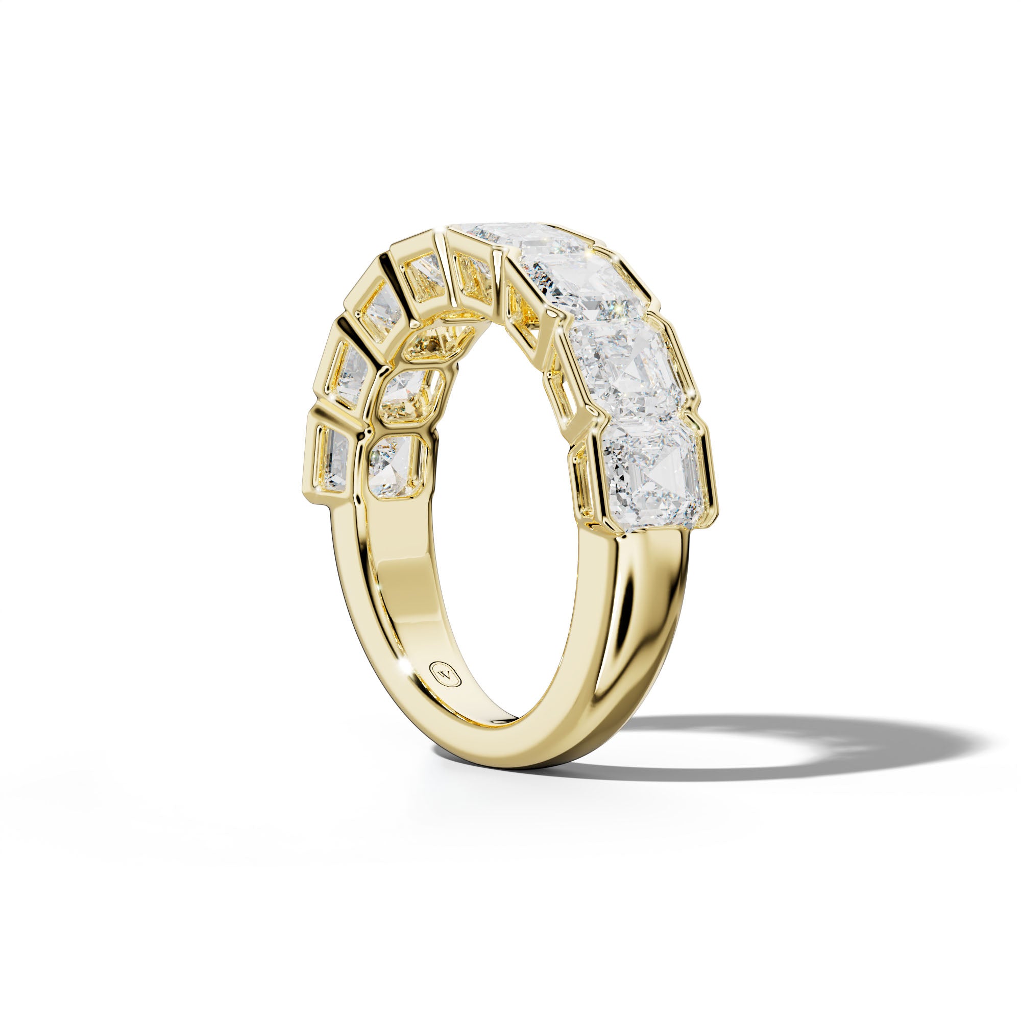 5.0 Carat Asscher Diamond Half Bezel Set Half Anniversary Band