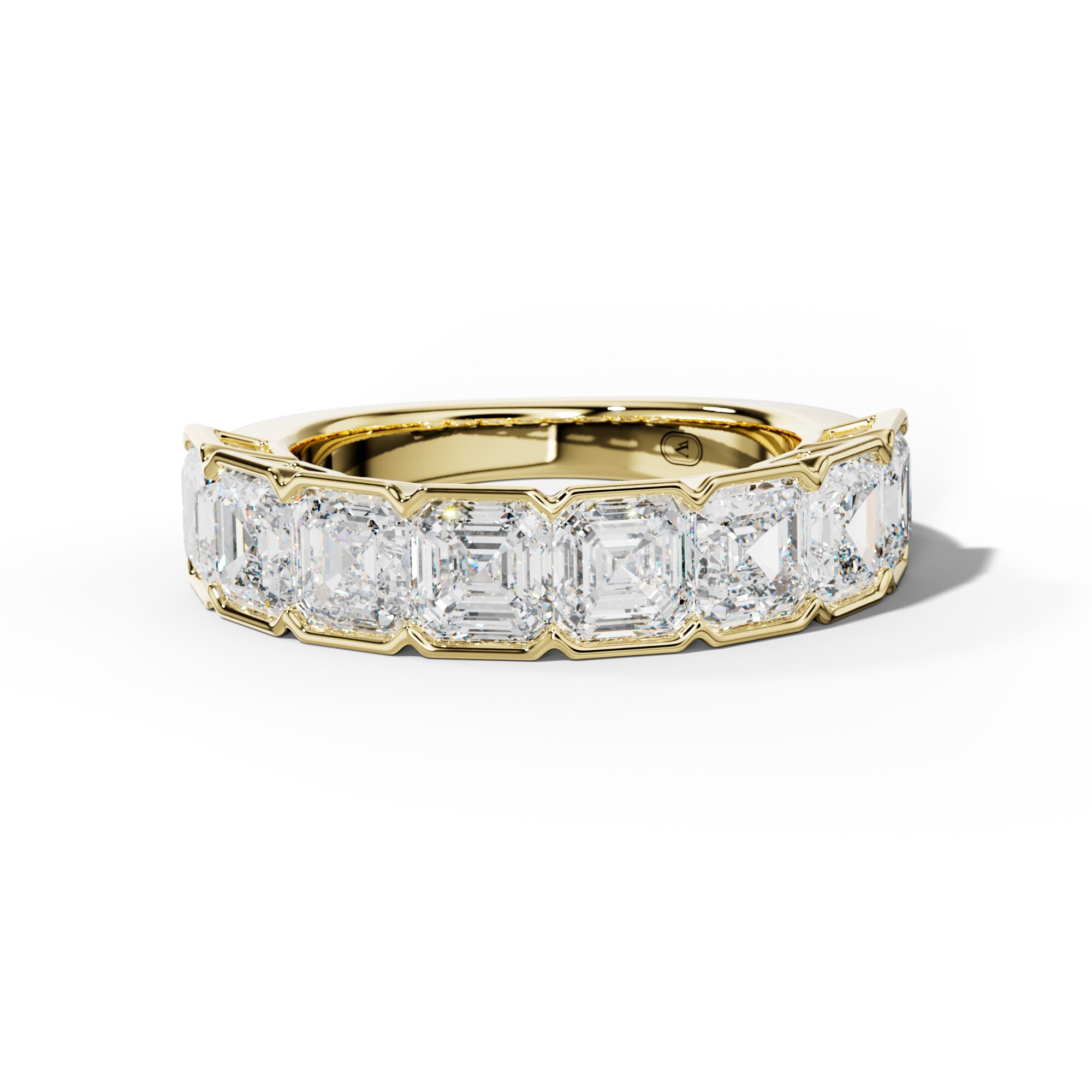 5.0 Carat Asscher Diamond Half Bezel Set Half Anniversary Band