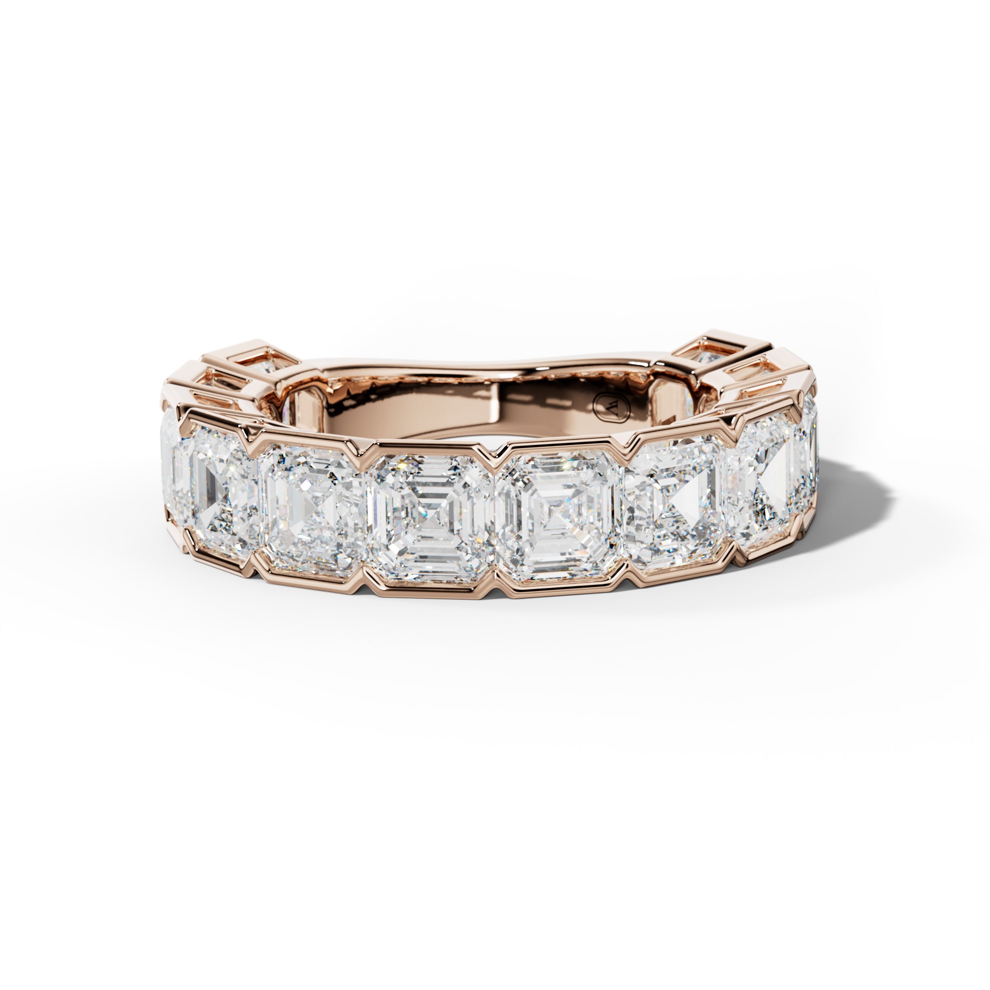 7.0 Carat Asscher Diamond Half Bezel Set 3/4 Anniversary Band