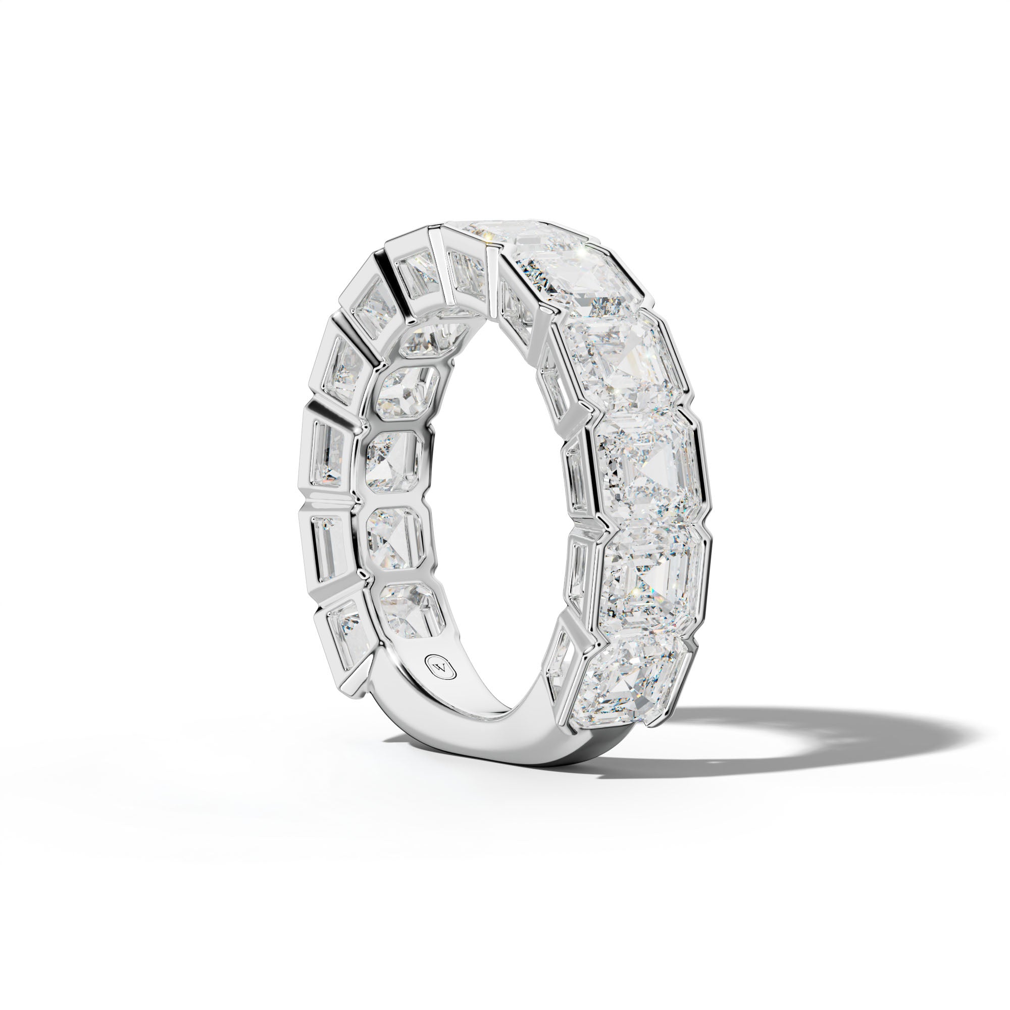 7.0 Carat Asscher Diamond Half Bezel Set 3/4 Anniversary Band